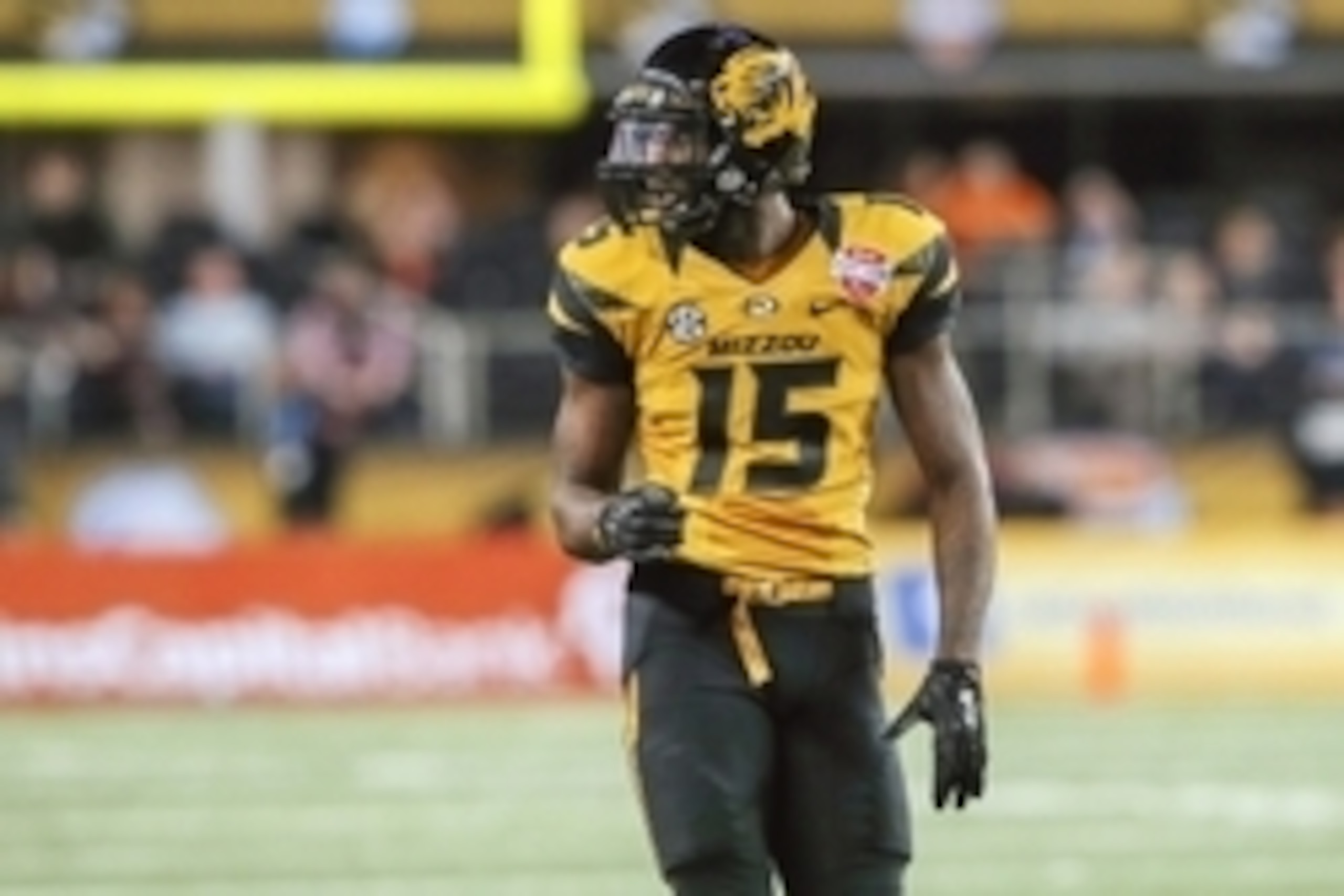 Jan 3, 2014; Arlington, TX, USA; Missouri Tigers wide receiver Dorial Green-Beckham (15) during the game against the Oklahoma State Cowboys in the 2014 Cotton Bowl at AT&T Stadium. Missouri won 41-31. Mandatory Credit: Kevin Jairaj-USA TODAY Sports