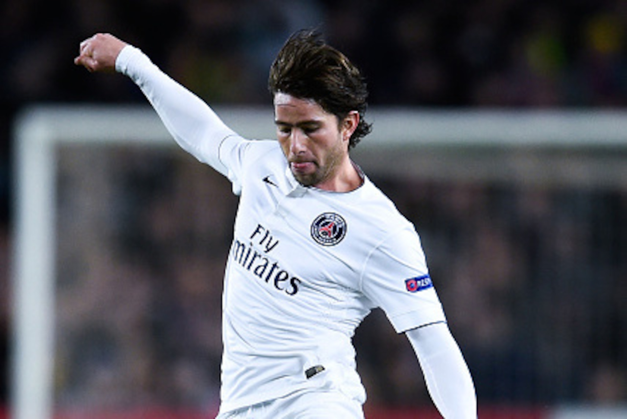 BARCELONA, SPAIN - DECEMBER 10:  Maxwell of Paris Saint-Germain FC runs with the ball during the UEFA Champions League group F match between FC Barcelona and Paris Saint-Germanin FC at Camp Nou Stadium on December 10, 2014 in Barcelona, Spain.  (Photo by