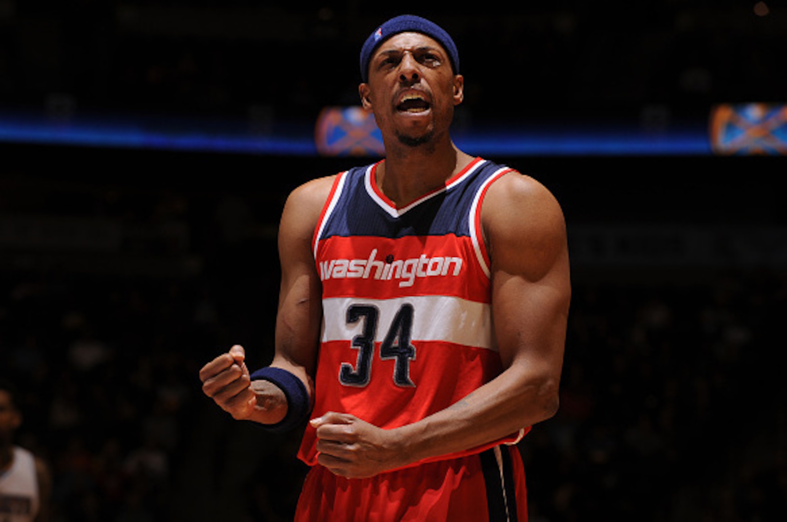 DENVER, CO - January 25: Paul Pierce #34 of the Washington Wizards during the game against the Denver Nuggets on January 25, 2015 at the Pepsi Center in Denver, Colorado. NOTE TO USER: User expressly acknowledges and agrees that, by downloading and/or usi DENVER, CO - January 25: Paul Pierce #34 of the Washington Wizards during the game against the Denver Nuggets on January 25, 2015 at the Pepsi Center in Denver, Colorado. NOTE TO USER: User expressly acknowledges and agrees that, by downloading and/or usi