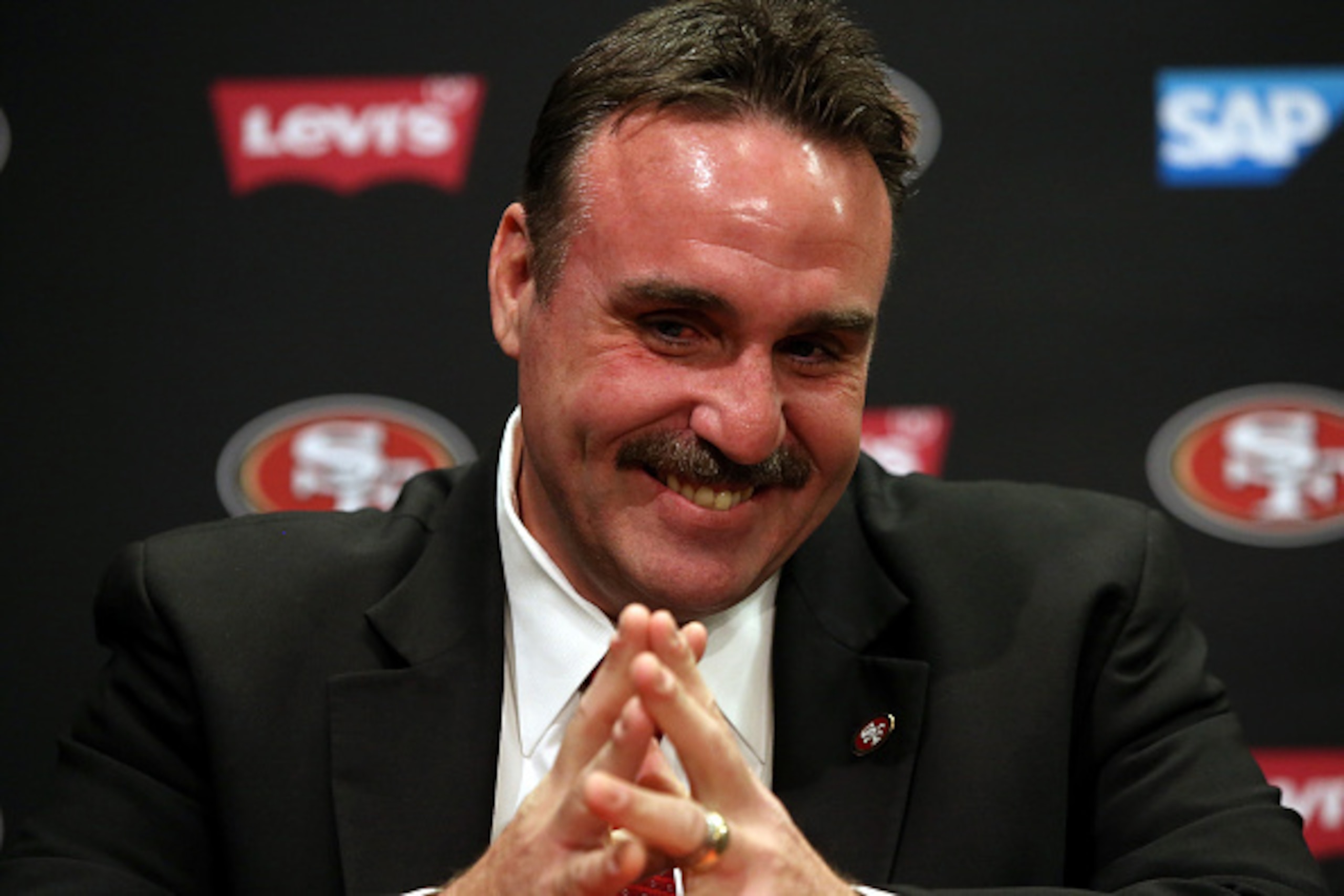 SANTA CLARA, CA - JANUARY 15: Jim Tomsula speaks during a press conference at Levi's Stadium on January 15, 2015 in Santa Clara, California. The San Francisco 49ers announced Jim Tomsula as their new head coach to replace Jim Harbaugh. (Photo by Justin SANTA CLARA, CA - JANUARY 15: Jim Tomsula speaks during a press conference at Levi's Stadium on January 15, 2015 in Santa Clara, California. The San Francisco 49ers announced Jim Tomsula as their new head coach to replace Jim Harbaugh. (Photo by Justin