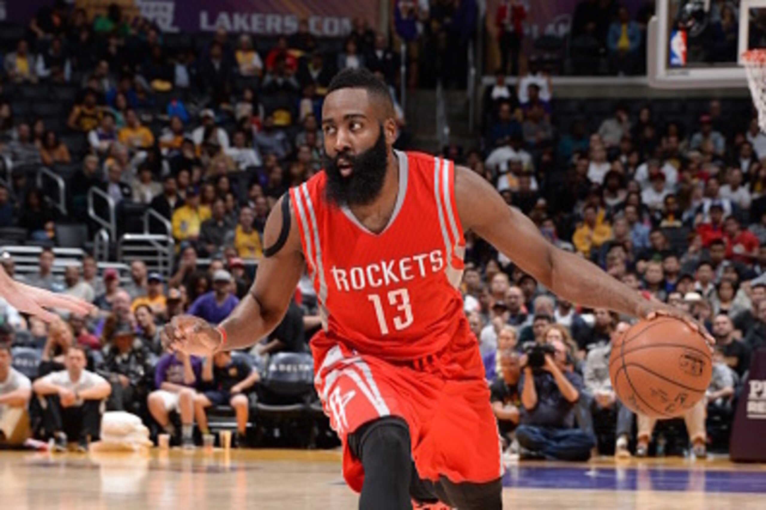 LOS ANGELES, CA - JANUARY 25: James Harden #13 of the Houston Rockets drives to the basket against the Los Angeles Lakers on January 25, 2015 at Staples Center in Los Angeles, California. NOTE TO USER: User expressly acknowledges and agrees that, by down LOS ANGELES, CA - JANUARY 25: James Harden #13 of the Houston Rockets drives to the basket against the Los Angeles Lakers on January 25, 2015 at Staples Center in Los Angeles, California. NOTE TO USER: User expressly acknowledges and agrees that, by down