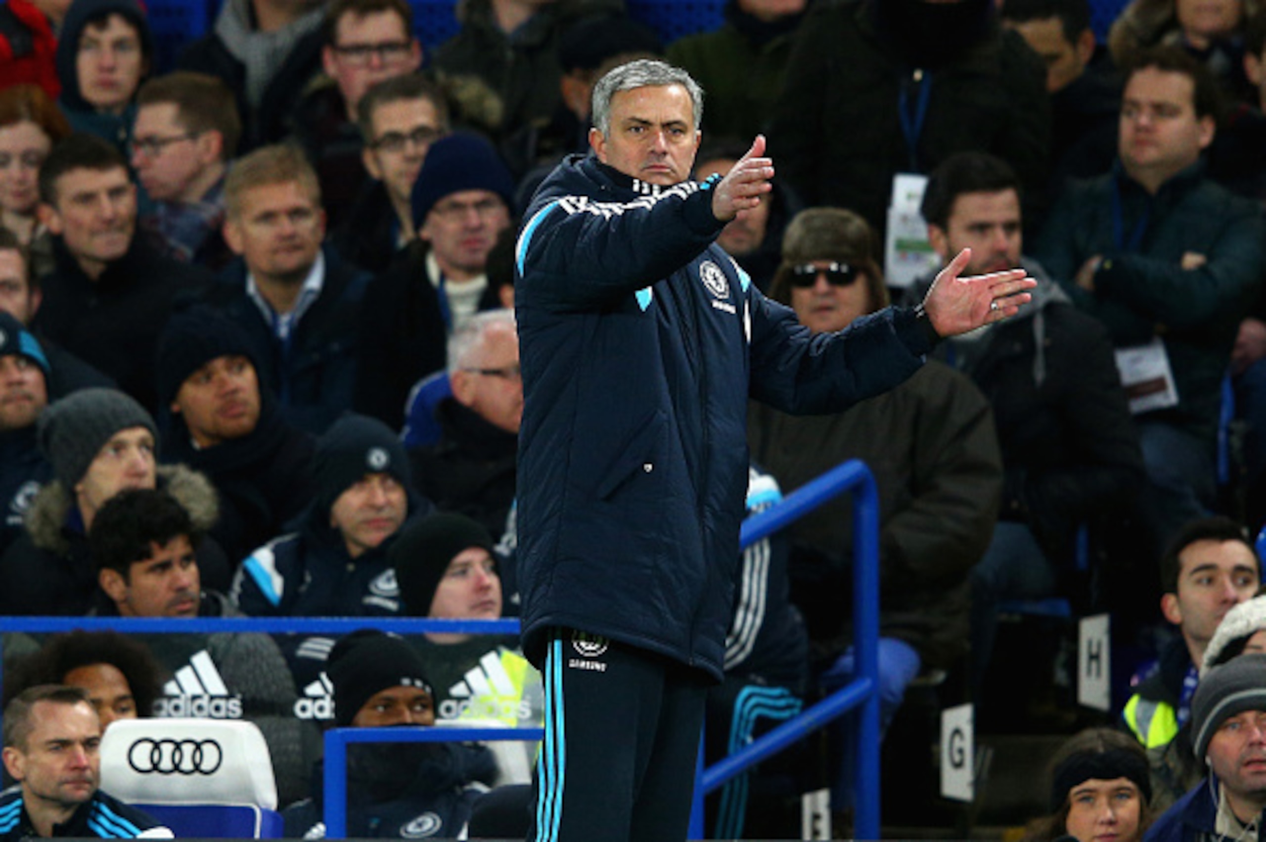 LONDON, ENGLAND - JANUARY 31: Jose Mourinho of Chelsea in action during the Barclays Premier League match between Chelsea and Manchester City at Stamford Bridge on January 31, 2015 in London, England. (Photo by Clive Mason/Getty Images) LONDON, ENGLAND - JANUARY 31: Jose Mourinho of Chelsea in action during the Barclays Premier League match between Chelsea and Manchester City at Stamford Bridge on January 31, 2015 in London, England. (Photo by Clive Mason/Getty Images)