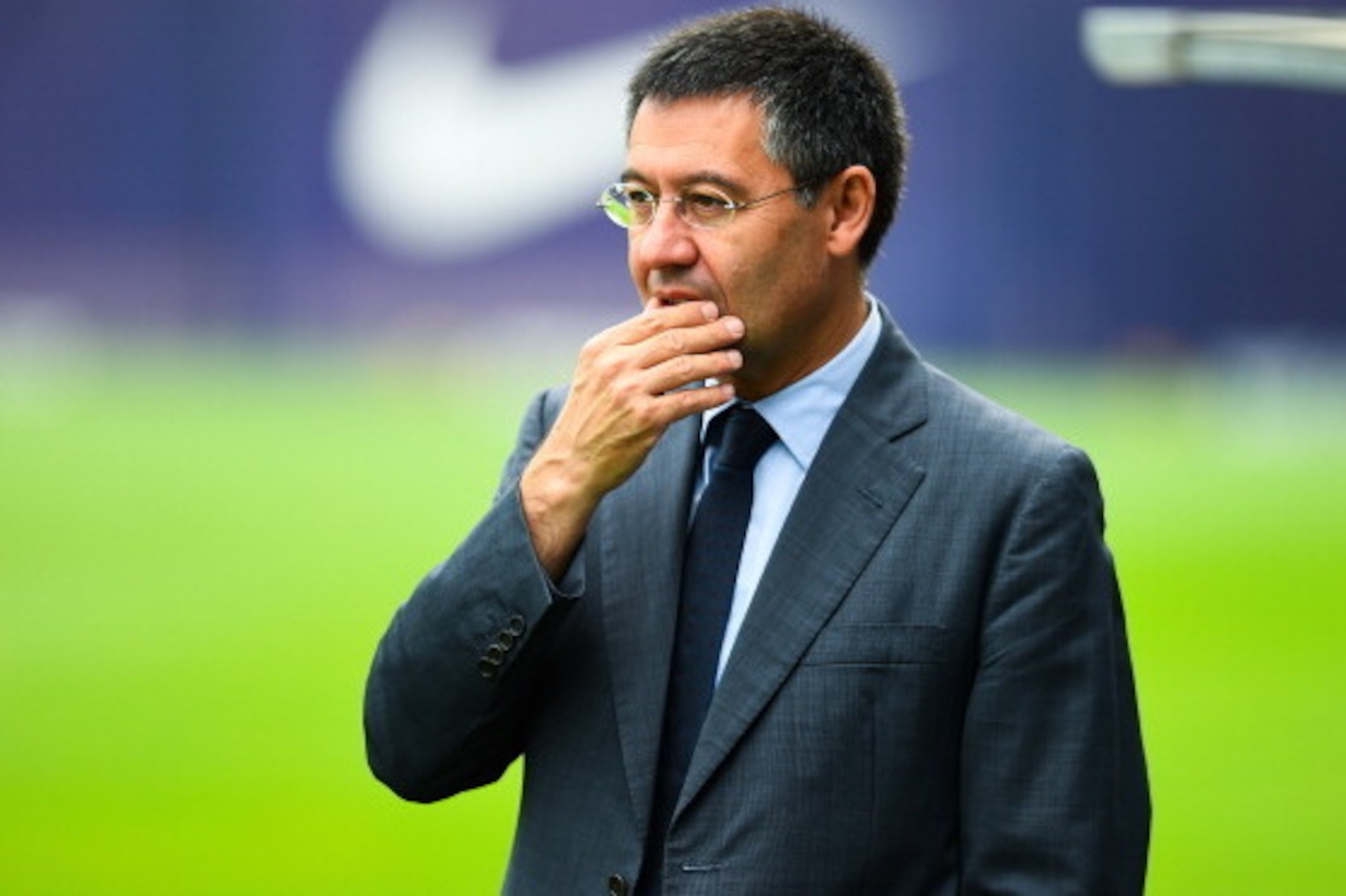 BARCELONA, SPAIN - JULY 25:  FC Barcelona President Josep Maria Bartomeu looks on during a FC Barcelona training session at Ciutat Esportiva de Sant Joan Despi on July 25, 2014 in Barcelona, Spain.  (Photo by David Ramos/Getty Images)