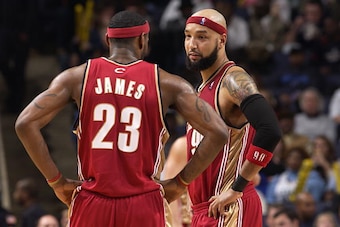 MEMPHIS, TN - JANUARY 15:  LeBron James #23 and Drew Gooden #90 of the Cleveland Cavaliers talk during the NBA game against the Memphis Grizzlies at the FedExForum on January 15, 2008 in Memphis, Tennessee.  The Cavs won 132-124.  NOTE TO USER: User expre