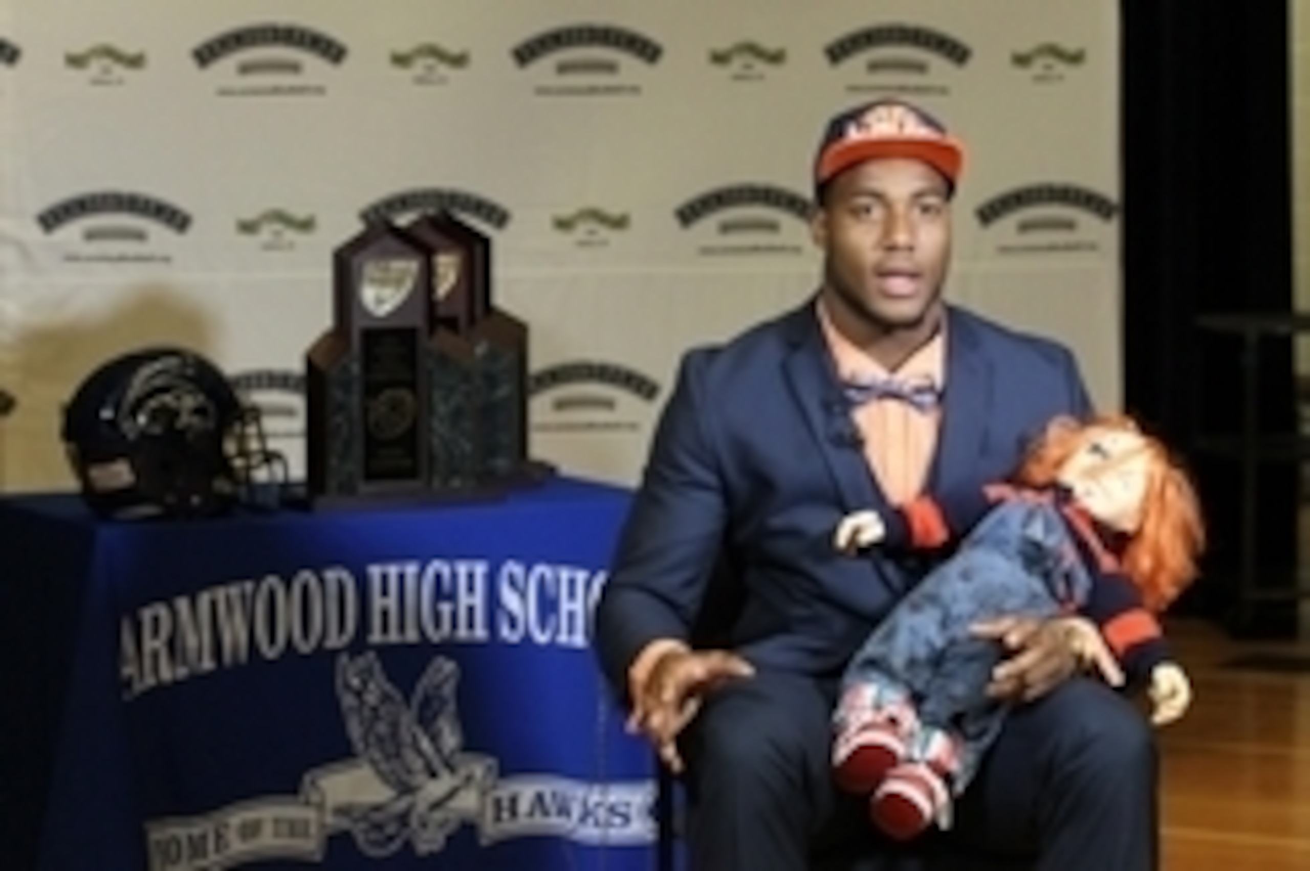 Feb 4, 2015; Seffner, FL, USA; Armwood High School defensive end Byron Cowart talks to ESPN about his decision to go to Auburn on National Signing day at Armwood High School. Mandatory Credit: Kim Klement-USA TODAY Sports