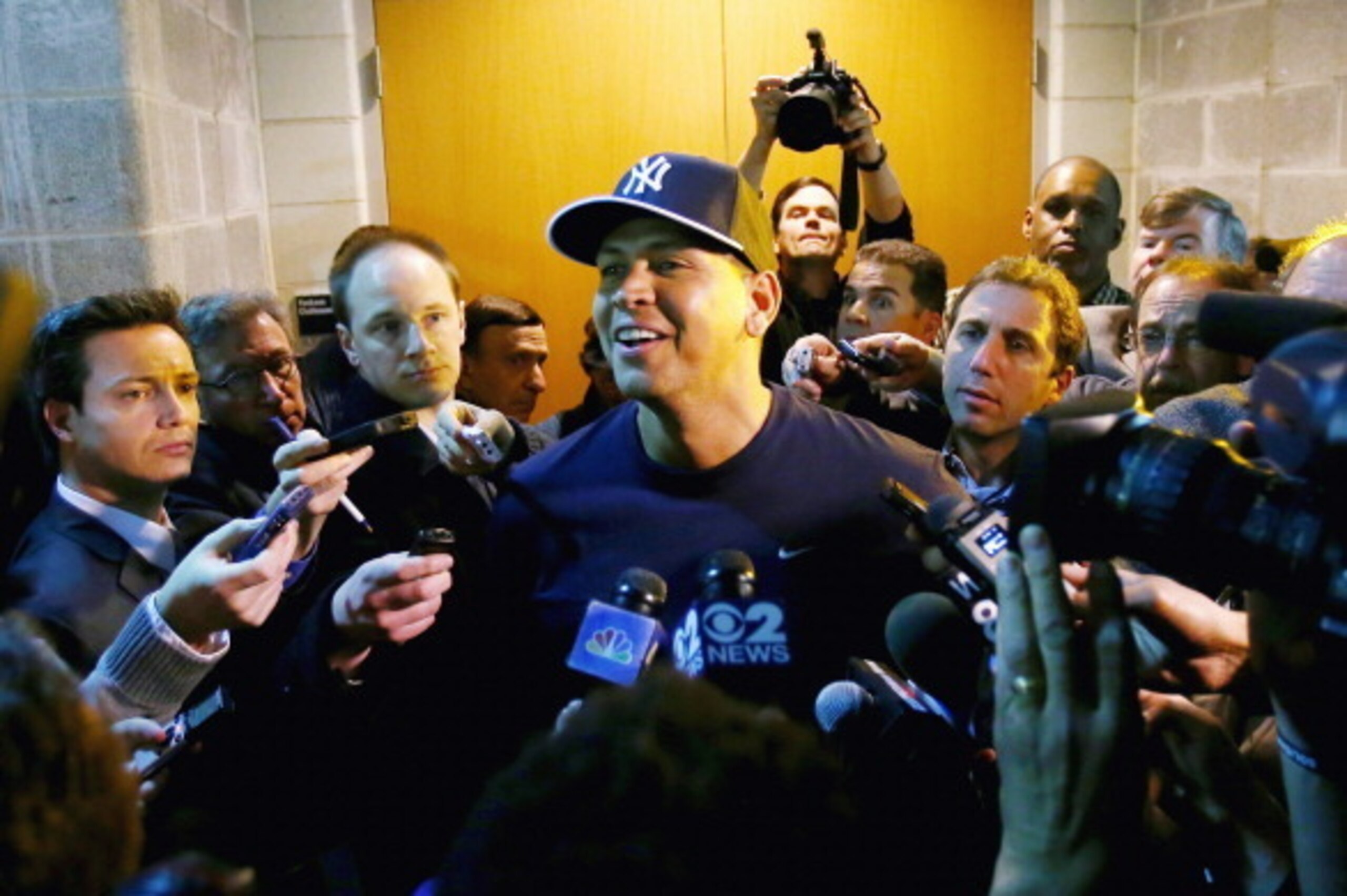 NEW YORK, NY - APRIL 01:  Alex Rodriguez #13 of the New York Yankees answers questions outside the clubhouse before the game against the Boston Red Sox during Opening Day on April 1, 2013 at Yankee Stadium in the Bronx borough of New York City.  (Photo by