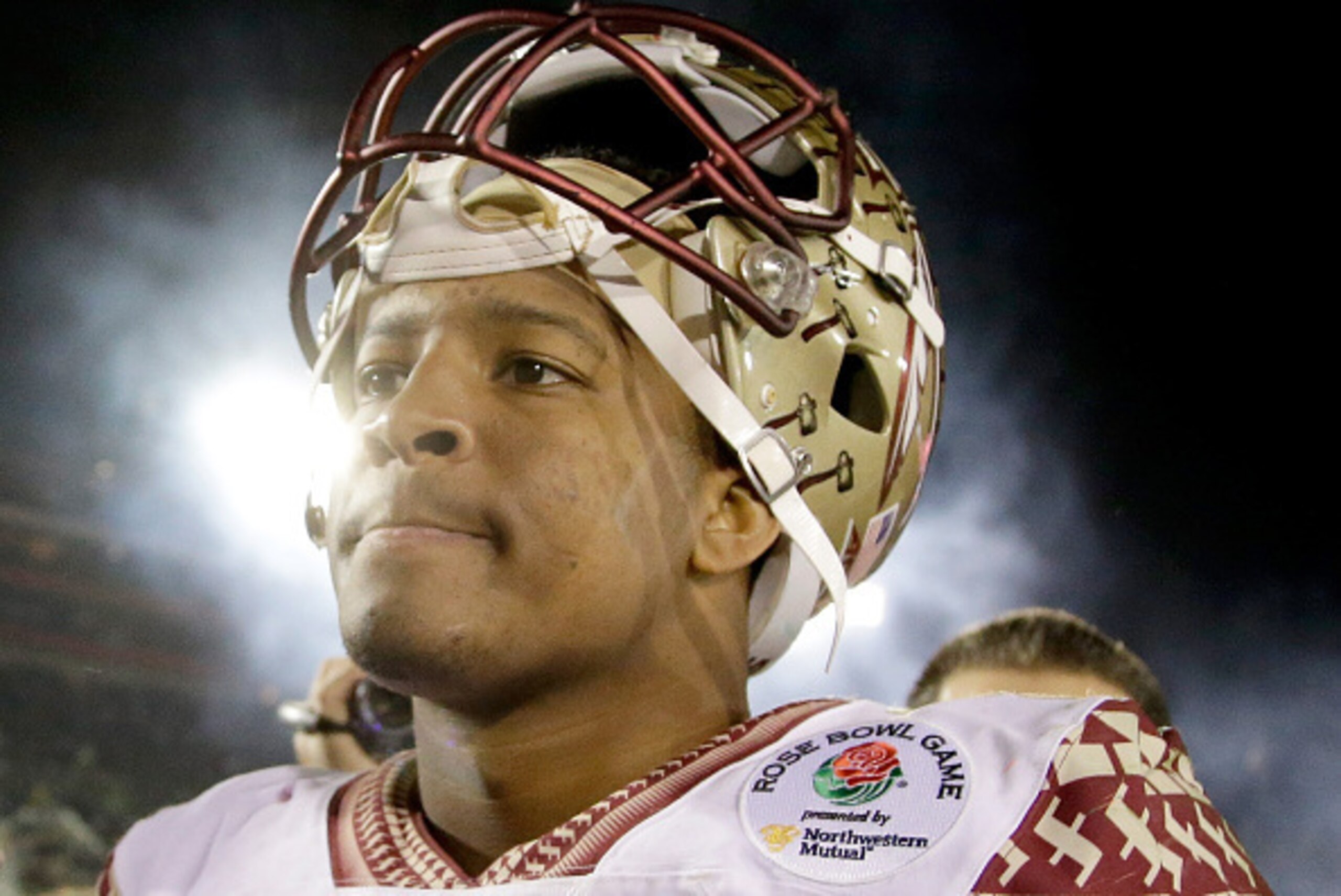PASADENA, CA - JANUARY 01:  Quarterback Jameis Winston #5 of the Florida State Seminoles reacts after losing 59-20 to the Oregon Ducks in the College Football Playoff Semifinal at the Rose Bowl Game presented by Northwestern Mutual at the Rose Bowl on Jan