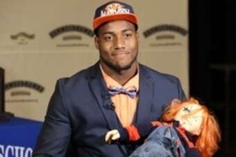 Feb 4, 2015; Seffner, FL, USA; Armwood High School defensive end Byron Cowart talks to ESPN about his decision to go to Auburn on National Signing day at Armwood High School. Mandatory Credit: Kim Klement-USA TODAY Sports