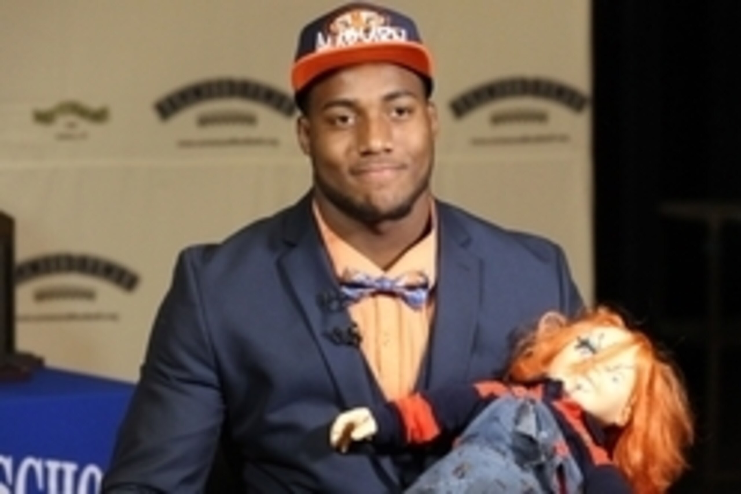 Feb 4, 2015; Seffner, FL, USA; Armwood High School defensive end Byron Cowart talks to ESPN about his decision to go to Auburn on National Signing day at Armwood High School. Mandatory Credit: Kim Klement-USA TODAY Sports