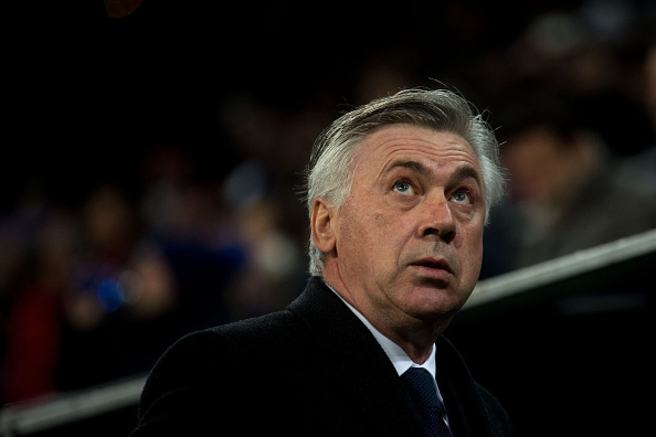 MADRID, SPAIN - FEBRUARY 04: Head coach Carlo Ancelotti of Real Madrid CF looks on prior to start the La Liga match between Real Madrid CF and Sevilla FC at Estadio Santiago Bernabeu on February 4, 2015 in Madrid, Spain.  (Photo by Gonzalo Arroyo Moreno/G