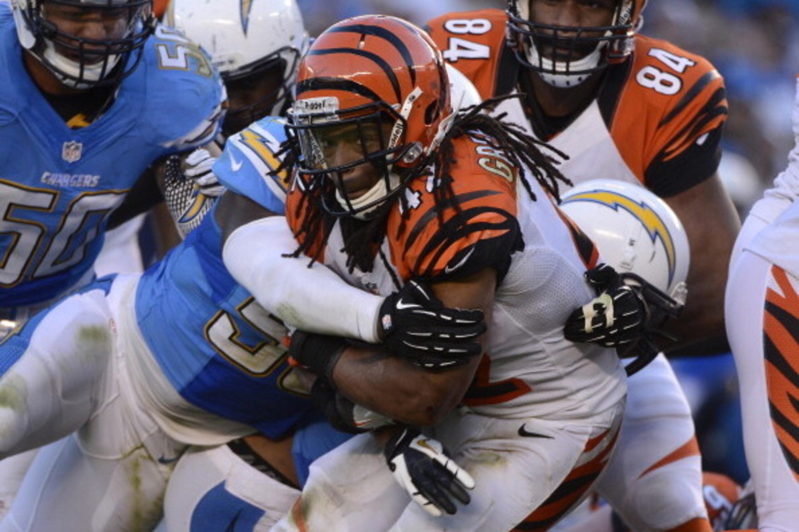 SAN DIEGO, CA - DECEMBER 1:  BenJarvus Green-Ellis #42 of the Cincinnati Bengals runs the ball against the San Diego Chargers during their game on December 1, 2013 at Qualcomm Stadium in San Diego, California. (Photo by Donald Miralle/Getty Images)