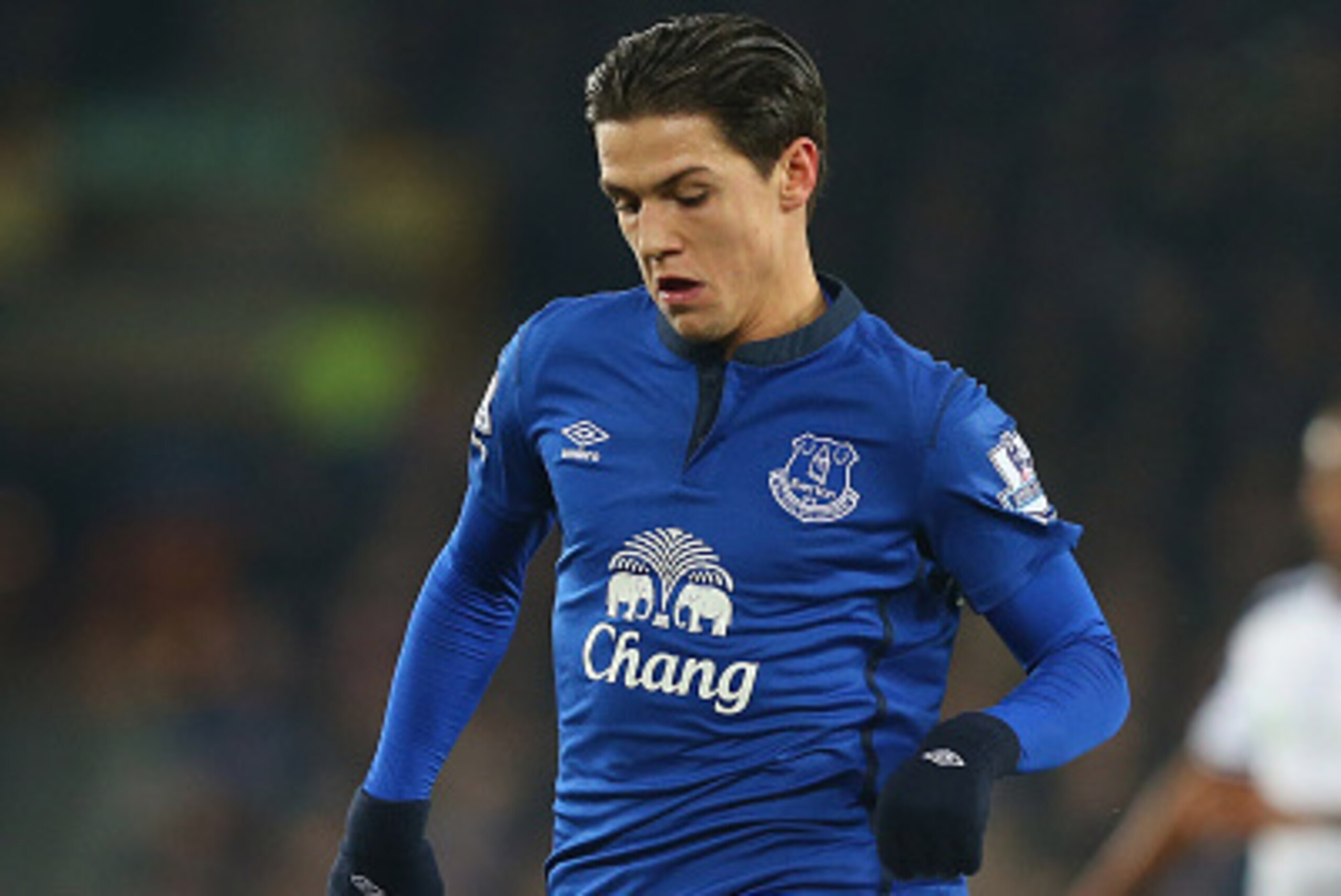 LIVERPOOL, ENGLAND - JANUARY 19:  Muhamed Besic of Everton during the Barclays Premier League match between Everton and West Bromwich Albion at Goodison Park on January 19, 2015 in Liverpool, England.  (Photo by Alex Livesey/Getty Images)