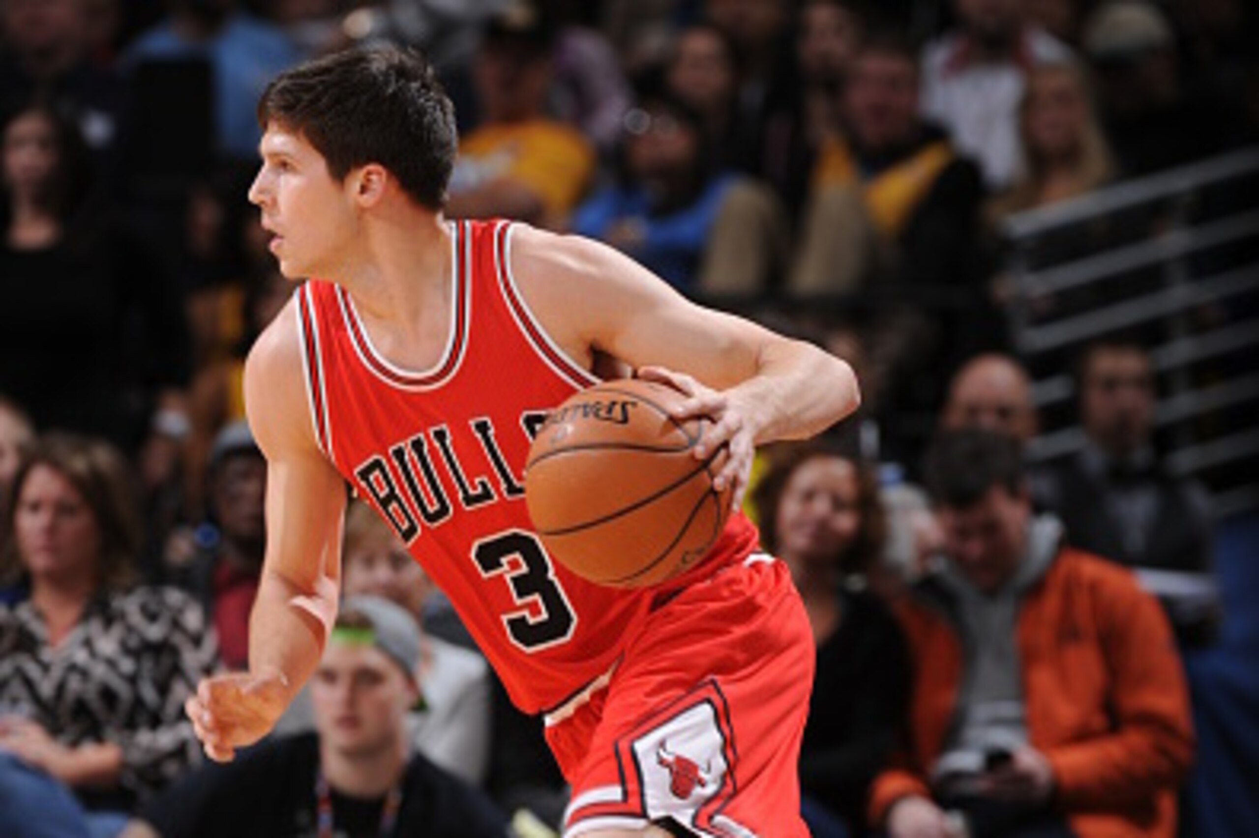 DENVER, CO - NOVEMBER 25: Doug McDermott #3 of the Chicago Bulls drives to the basket against the Denver Nuggets on November 25, 2014 at the Pepsi Center in Denver, Colorado. NOTE TO USER: User expressly acknowledges and agrees that, by downloading and o DENVER, CO - NOVEMBER 25: Doug McDermott #3 of the Chicago Bulls drives to the basket against the Denver Nuggets on November 25, 2014 at the Pepsi Center in Denver, Colorado. NOTE TO USER: User expressly acknowledges and agrees that, by downloading and o
