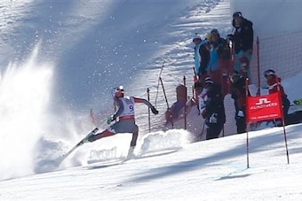 Bode Miller's bright return to competition ended in disappointment and possible World Championships-ending injury after this crash near the end of Thursday's race.