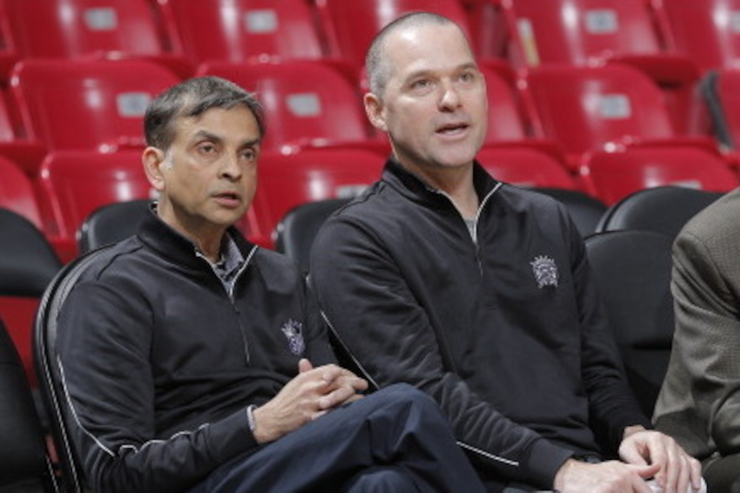 SACRAMENTO, CA - NOVEMBER 9: Sacramento Kings owner Vivek Ranadive Kings head coach Michael Malone and general manager Pete D'Allessandro talk before the Sacramento Kings take on the Portland Trail Blazers at Sleep Train Arena on November 9, 2013 in Sacr SACRAMENTO, CA - NOVEMBER 9: Sacramento Kings owner Vivek Ranadive Kings head coach Michael Malone and general manager Pete D'Allessandro talk before the Sacramento Kings take on the Portland Trail Blazers at Sleep Train Arena on November 9, 2013 in Sacr