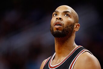 PHOENIX, AZ - JANUARY 30:  Taj Gibson #22 of the Chicago Bulls during the NBA game against the Phoenix Suns at US Airways Center on January 30, 2015 in Phoenix, Arizona. The Suns defeated the Bulls 99-93.  NOTE TO USER: User expressly acknowledges and agr