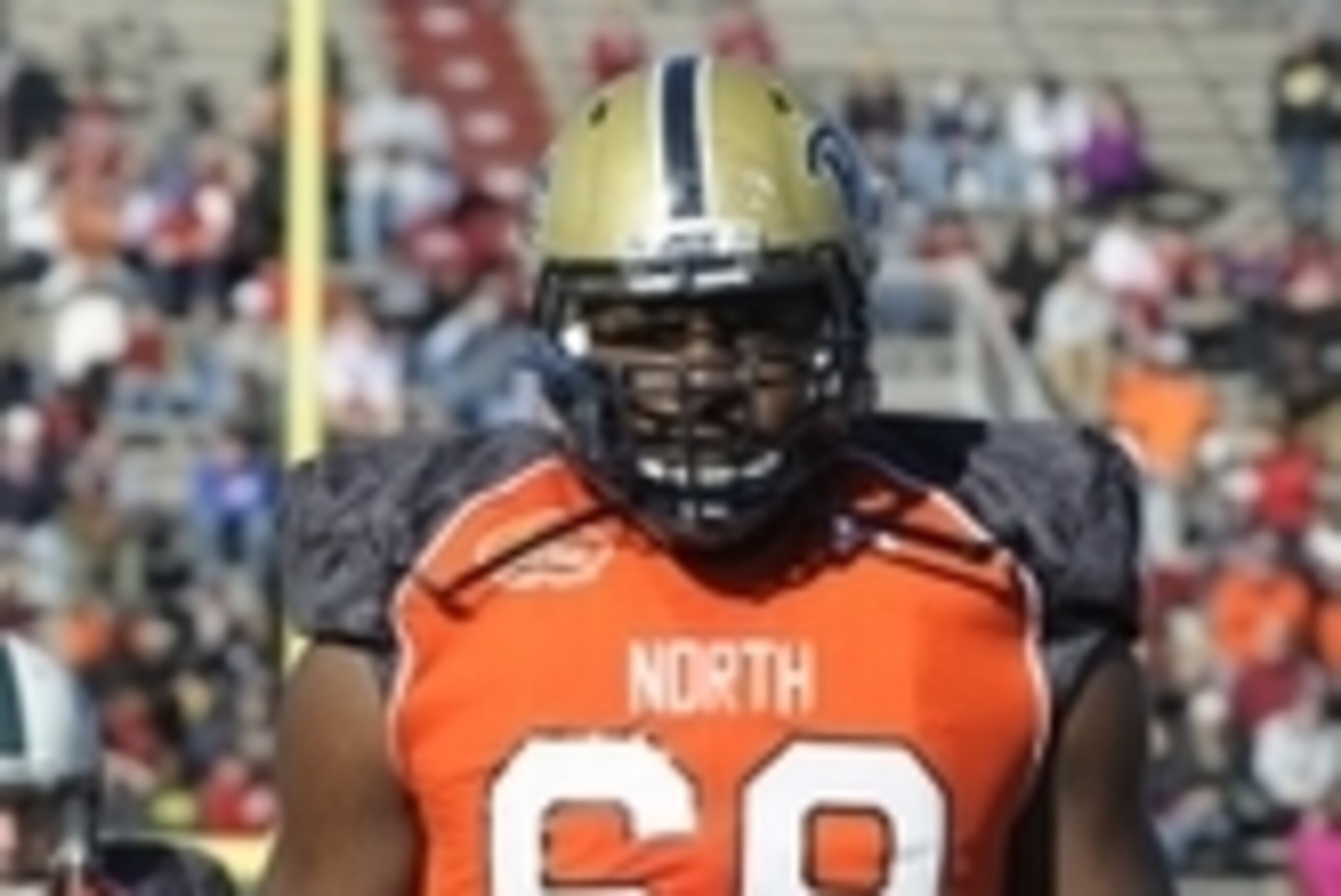 Jan 24, 2015; Mobile, AL, USA; North squad offensive tackle T.J. Clemmings of Pittsburgh (68) enters the field during player introductions before the Senior Bowl at Ladd-Peebles Stadium. The North won, 34-13. Mandatory Credit: Glenn Andrews-USA TODAY Spor