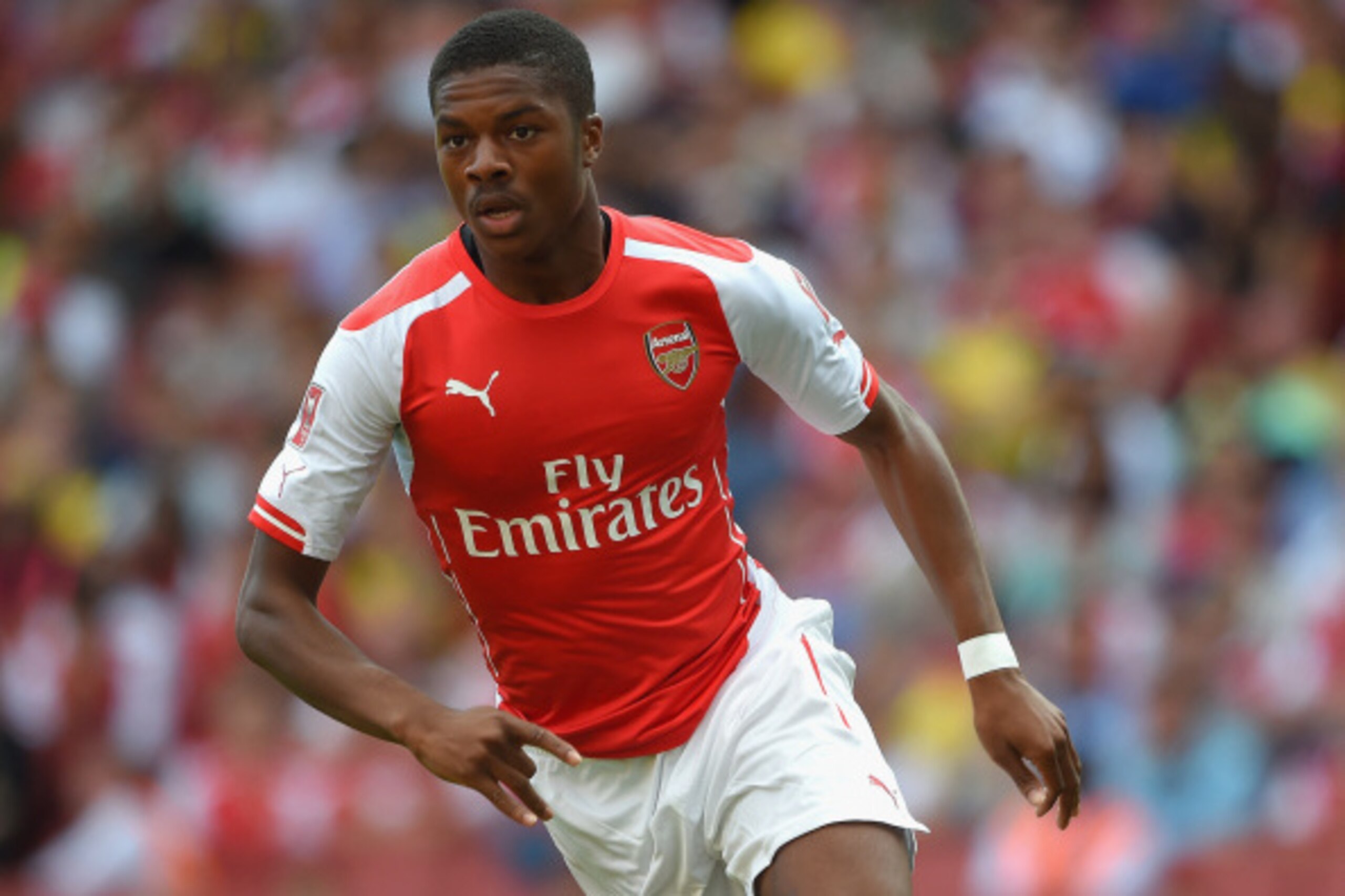 LONDON, ENGLAND - AUGUST 03: Chuba Akpom of Arsenal in action during the Emirates Cup match between Arsenal and AS Monaco at the Emirates Stadium on August 3, 2014 in London, England.  (Photo by Michael Regan/Getty Images)
