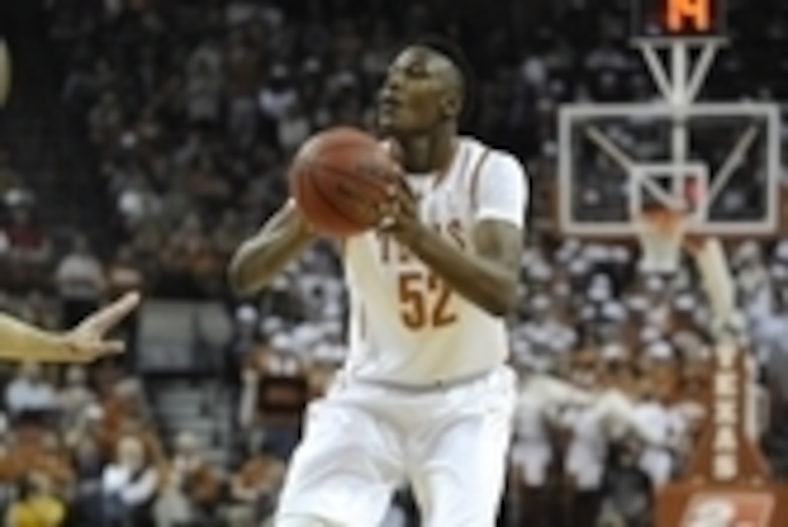 Nov 14, 2014; Austin, TX, USA; Texas Longhorns forward Myles Turner (52) shoots against the North Dakota State Bison during the first half at the Frank Erwin Special Events Center. Mandatory Credit: Brendan Maloney-USA TODAY Sports Nov 14, 2014; Austin, TX, USA; Texas Longhorns forward Myles Turner (52) shoots against the North Dakota State Bison during the first half at the Frank Erwin Special Events Center. Mandatory Credit: Brendan Maloney-USA TODAY Sports