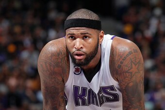 SACRAMENTO, CA - FEBRUARY 3: DeMarcus Cousins #15 of the Sacramento Kings looks on during the game against the Golden State Warriors on February 3, 2015 at Sleep Train Arena in Sacramento, California. NOTE TO USER: User expressly acknowledges and agrees t