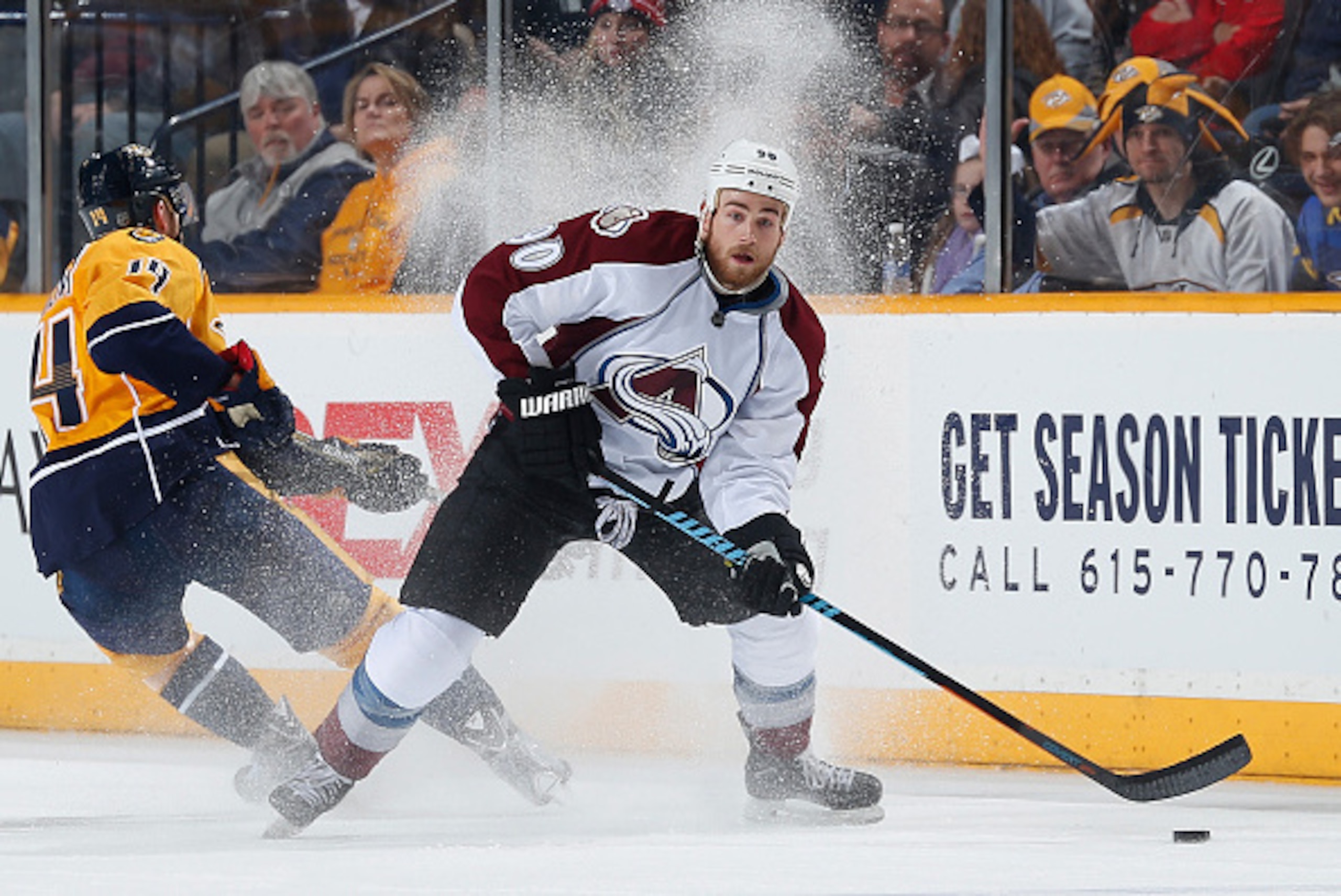 NASHVILLE, TN - JANUARY 27: Ryan O'Reilly #90 of the Colorado Avalanche skates against the Nashville Predators during an NHL game at Bridgestone Arena on January 27, 2015 in Nashville, Tennessee. (Photo by John Russell/NHLI via Getty Images)