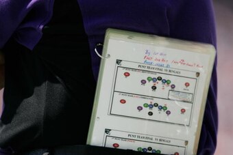 CINCINNATI - SEPTEMBER 26:  A Baltimore Ravens playbook during the game against the Cincinnati Bengals at Paul Brown Stadium on September 26, 2004 in Cincinnati, Ohio. The Ravens defeated the Bengals 23-9. (Photo by Andy Lyons/Getty Images)