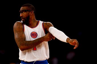 NEW YORK, NY - DECEMBER 25:  Amar'e Stoudemire #1 of the New York Knicks stands on the court in the first half of their game against the Washington Wizards at Madison Square Garden on December 25, 2014 in New York City.  NOTE TO USER: User expressly ackno