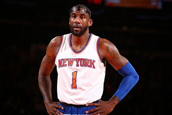NEW YORK, NY - DECEMBER 14: Amar'e Stoudemire #1 of the New York Knicks stands on the court during a game against  the Toronto Raptors at Madison Square Garden on December 14, 2014 in New York City, New York. NOTE TO USER: User expressly acknowledges and 
