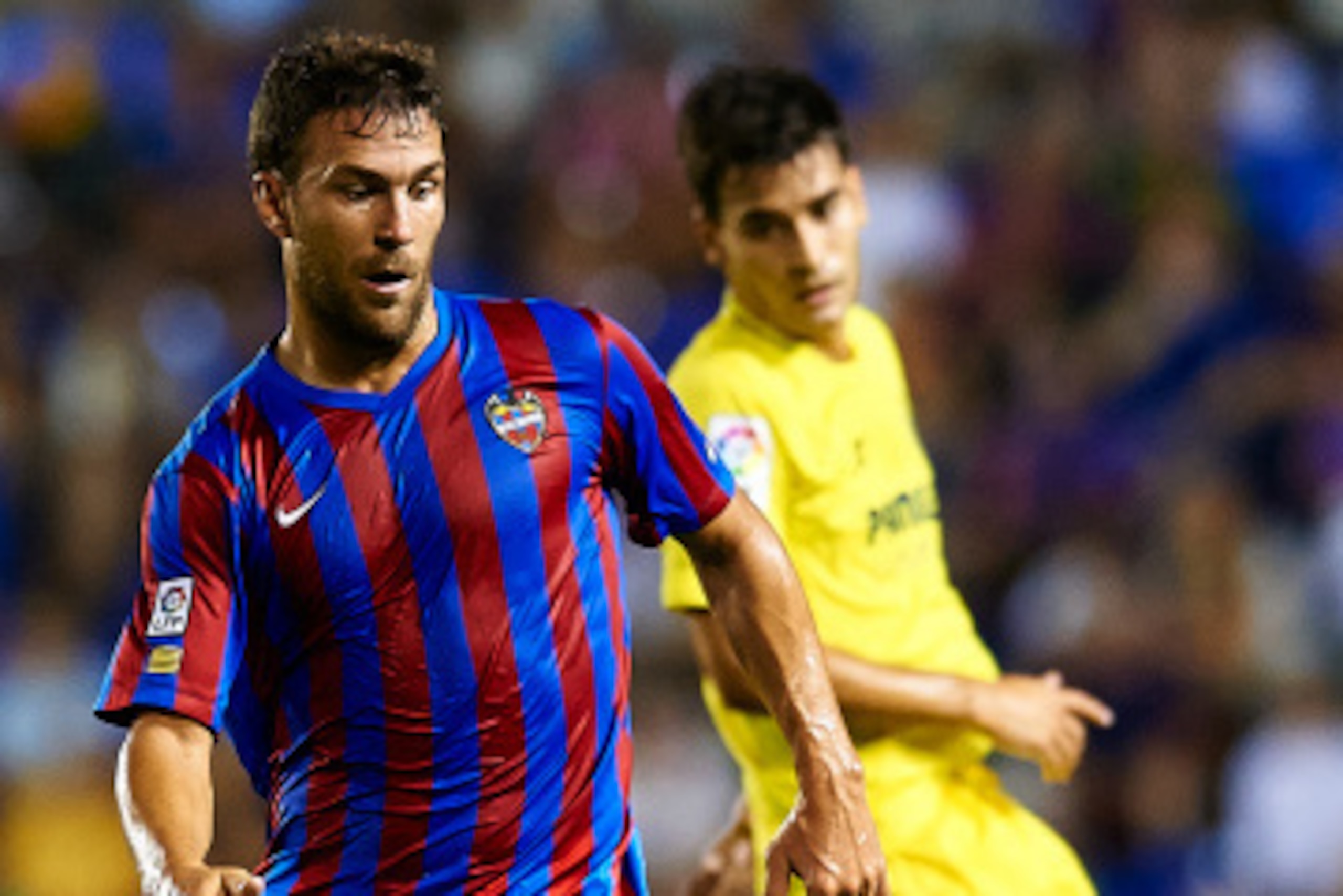 VALENCIA, SPAIN - AUGUST 24:  Victor Casadesus of Levante UD in action during the la Liga match between Levante UD and Villarreal CF at Ciutat de Valencia on August 24, 2014 in Valencia, Spain.  (Photo by Manuel Queimadelos Alonso/Getty Images)