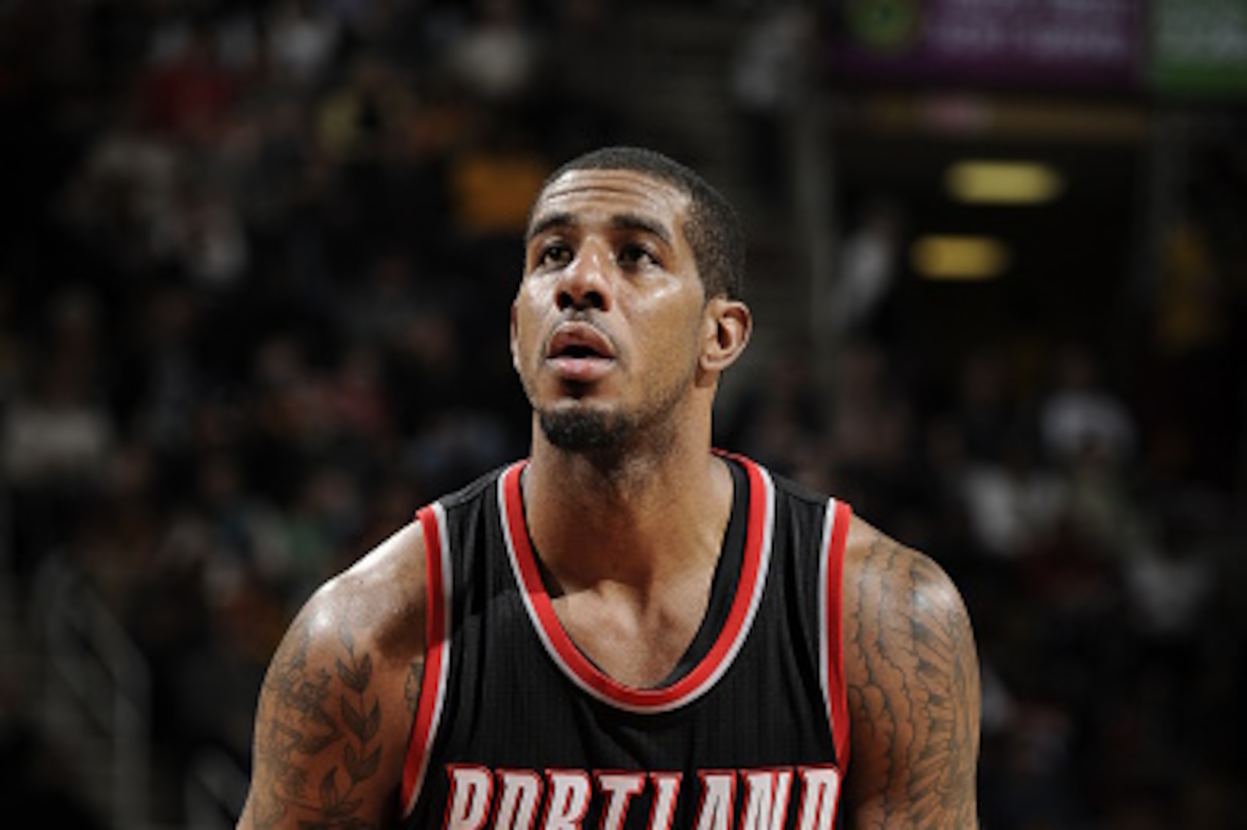 CLEVELAND, OH - JANUARY 28:  LaMarcus Aldridge #12 of the Portland Trail Blazers shoots a free throw against the Cleveland Cavaliers during the game on January 28, 2015 at Quicken Loans Arena in Cleveland, Ohio. NOTE TO USER: User expressly acknowledges a