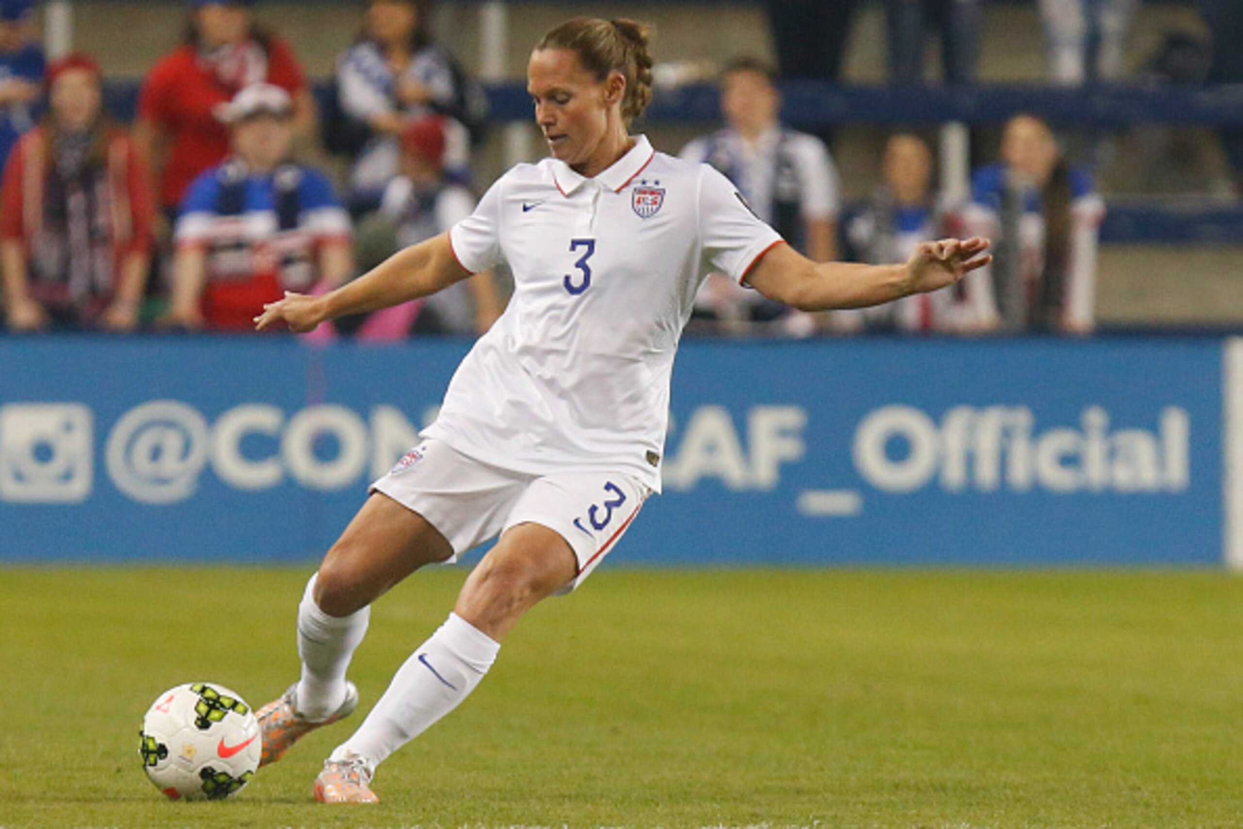 KANSAS CITY, KS - OCTOBER 15: Christine Rampone #3 of United States drives the ball up field against the Trinidad & Tobago in the first half of the CONCACAF Women's Championship USA 2014 on October 15, 2014 at Sporting Park in Kansas City, Kansas. (Photo KANSAS CITY, KS - OCTOBER 15: Christine Rampone #3 of United States drives the ball up field against the Trinidad & Tobago in the first half of the CONCACAF Women's Championship USA 2014 on October 15, 2014 at Sporting Park in Kansas City, Kansas. (Photo