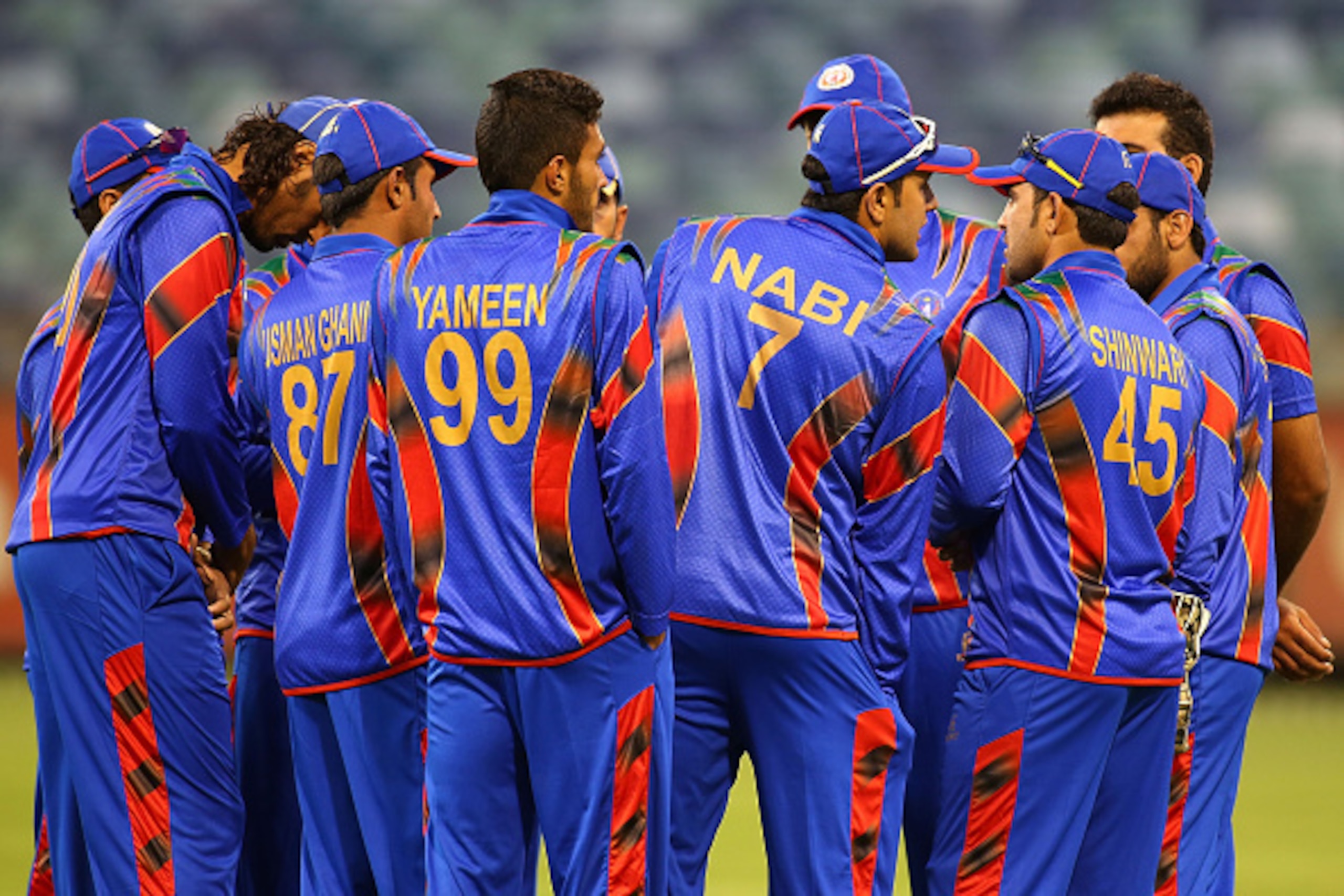PERTH, AUSTRALIA - SEPTEMBER 22: Mohammad Nabi of Afghanistan addresses his team before taking to the field during the One Day tour match between the Western Australia XI and Afghanistan at the WACA on September 22, 2014 in Perth, Australia.  (Photo by Pa