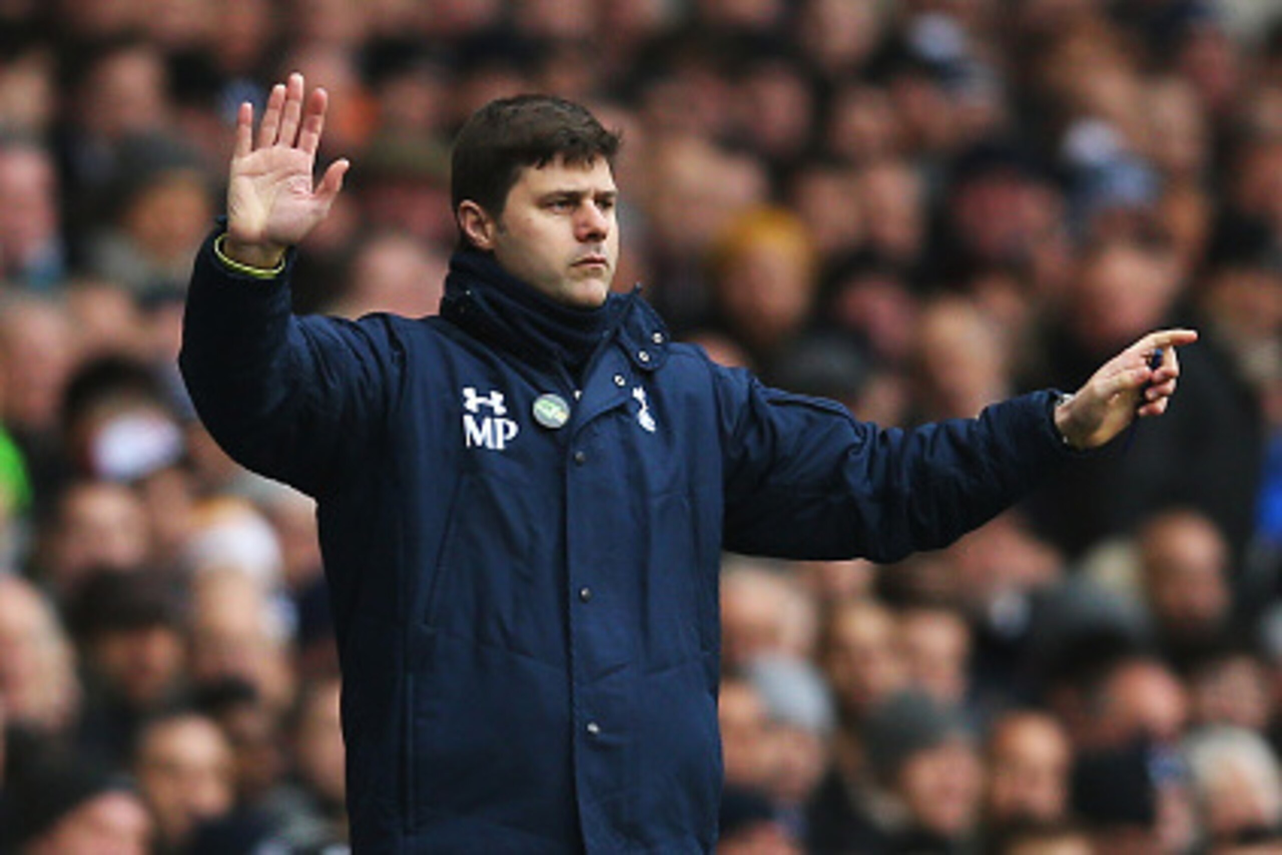 LONDON, ENGLAND - FEBRUARY 07: Mauricio Pochettino, manager of Tottenham Hotspur gestures during the Barclays Premier League match between Tottenham Hotspur and Arsenal at White Hart Lane on February 7, 2015 in London, England.  (Photo by Paul Gilham/Gett