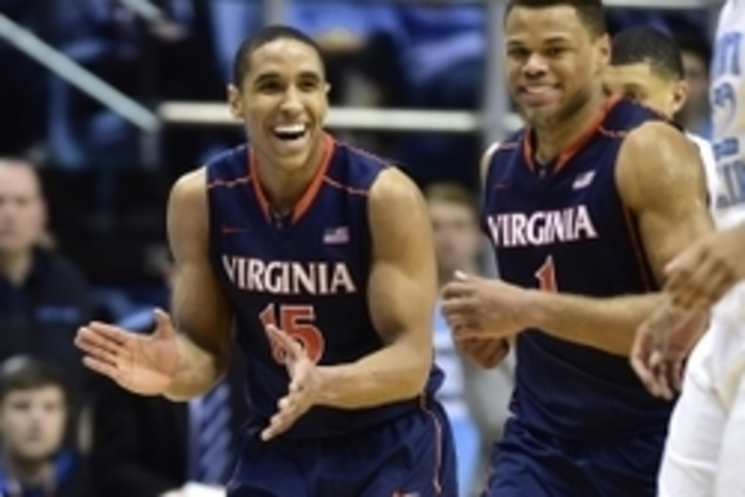 Feb 2, 2015; Chapel Hill, NC, USA; Virginia Cavaliers guard Malcolm Brogdon (15) and guard Justin Anderson (1) react in the second half. The Cavaliers defeated the Tar Heels 75-64 at Dean E. Smith Center. Mandatory Credit: Bob Donnan-USA TODAY Sports Feb 2, 2015; Chapel Hill, NC, USA; Virginia Cavaliers guard Malcolm Brogdon (15) and guard Justin Anderson (1) react in the second half. The Cavaliers defeated the Tar Heels 75-64 at Dean E. Smith Center. Mandatory Credit: Bob Donnan-USA TODAY Sports