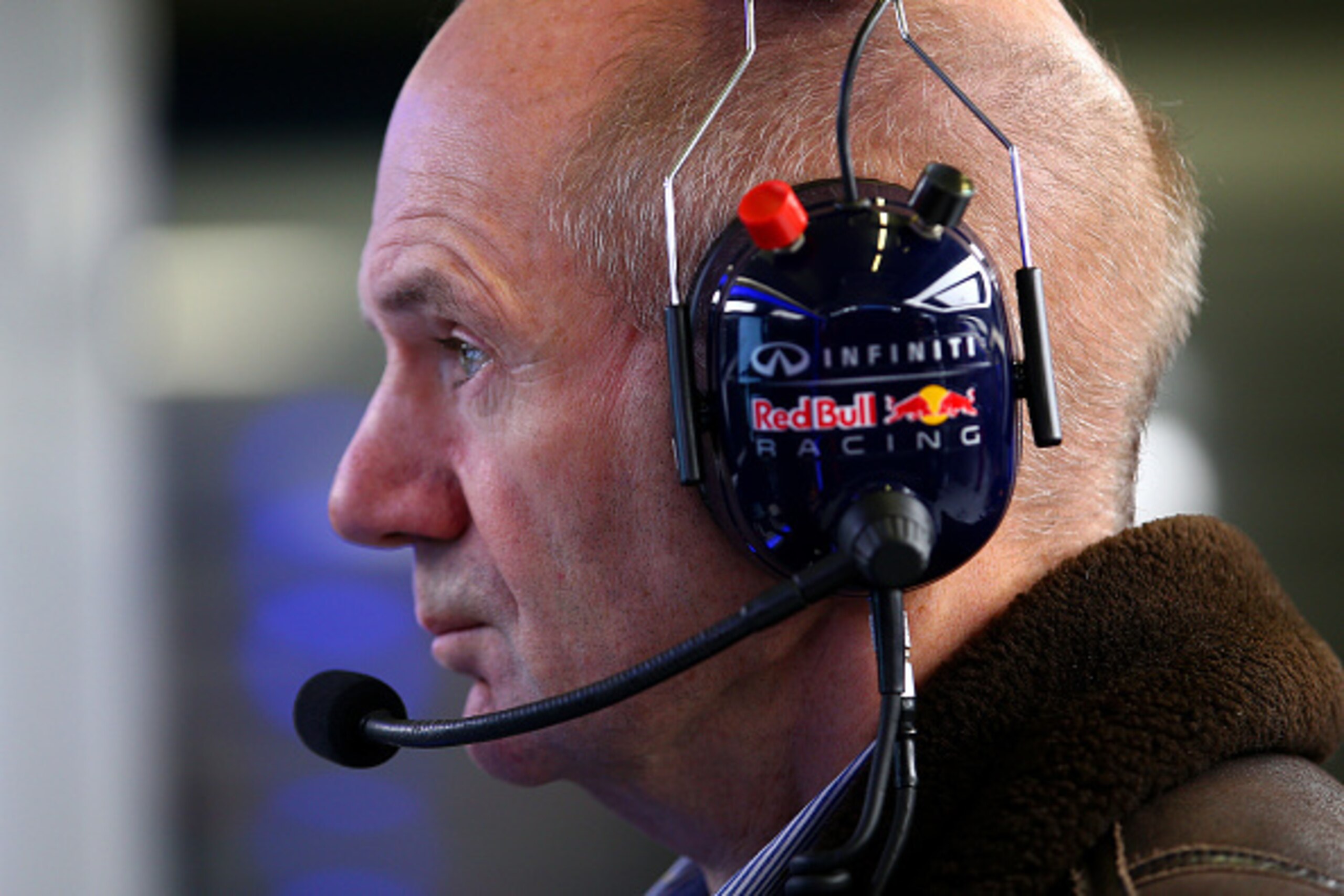 JEREZ DE LA FRONTERA, SPAIN - FEBRUARY 03:  Adrian Newey, the Chief Technical Officer of Infiniti Red Bull Racing works in the garage during day three of Formula One Winter Testing at Circuito de Jerez on February 3, 2015 in Jerez de la Frontera, Spain.  