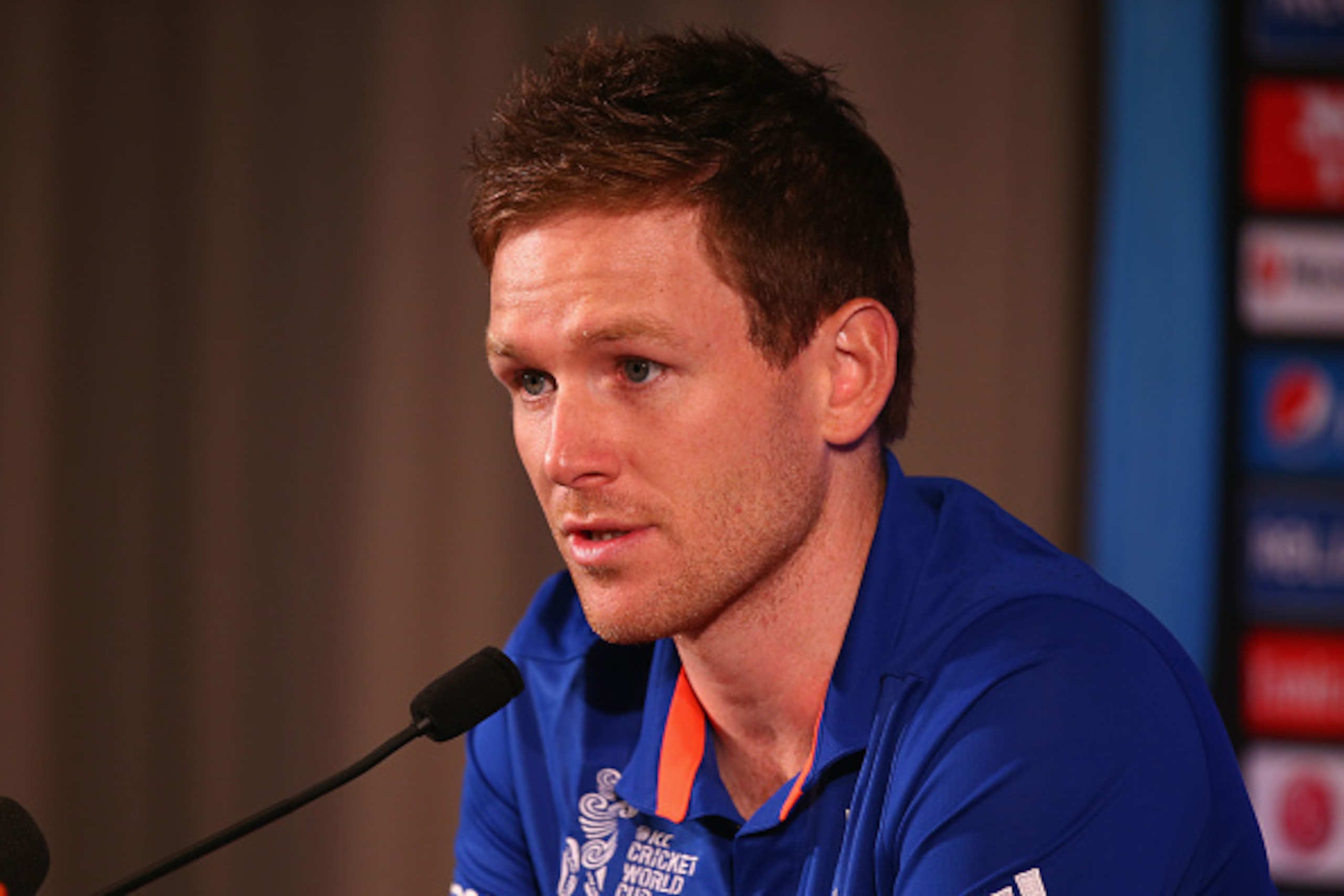 SYDNEY, AUSTRALIA - FEBRUARY 07:  England captain Eoin Morgan speaks to the media during an England media session at The Intercontinental on February 7, 2015 in Sydney, Australia.  (Photo by Mark Kolbe/Getty Images)