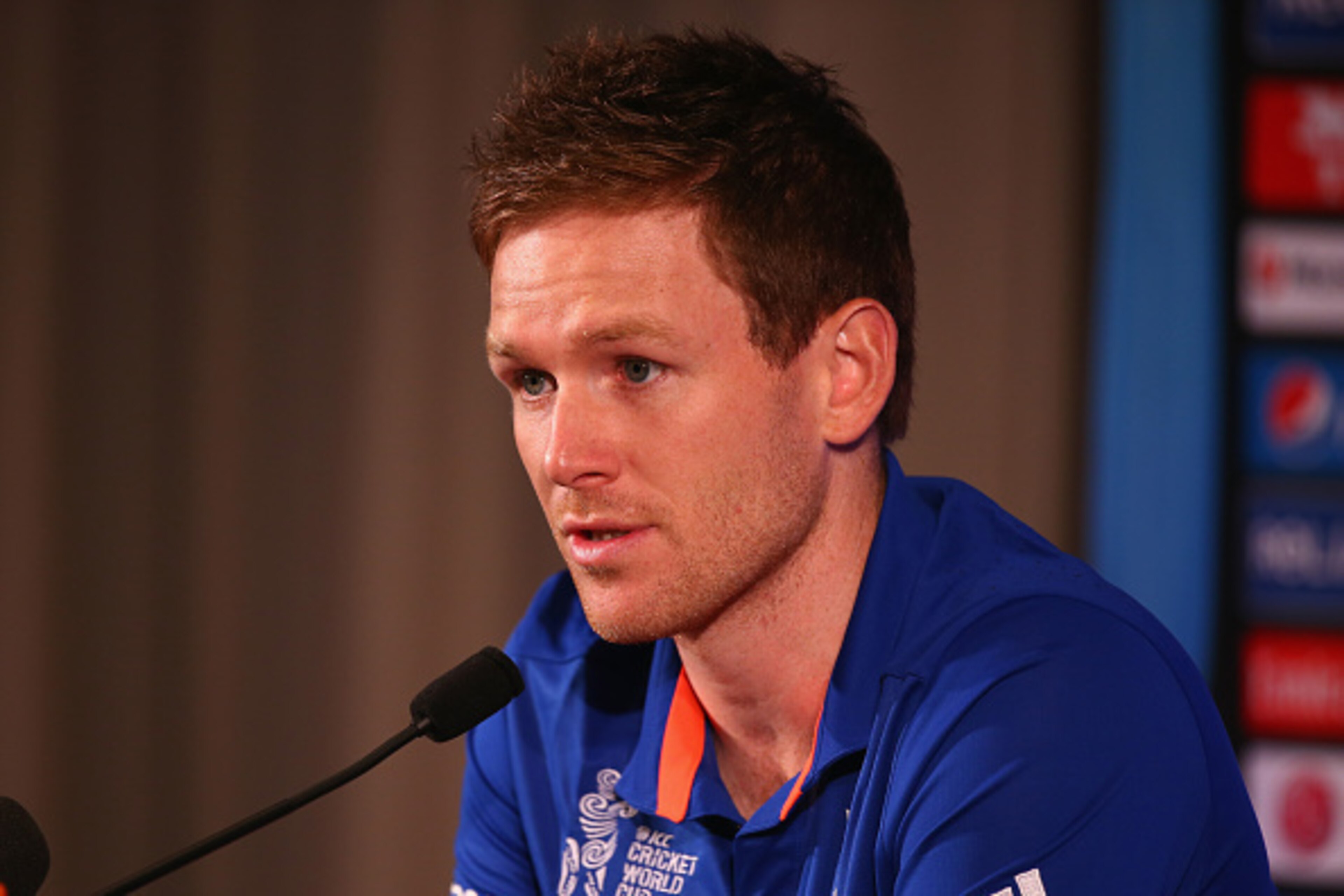 SYDNEY, AUSTRALIA - FEBRUARY 07:  England captain Eoin Morgan speaks to the media during an England media session at The Intercontinental on February 7, 2015 in Sydney, Australia.  (Photo by Mark Kolbe/Getty Images)