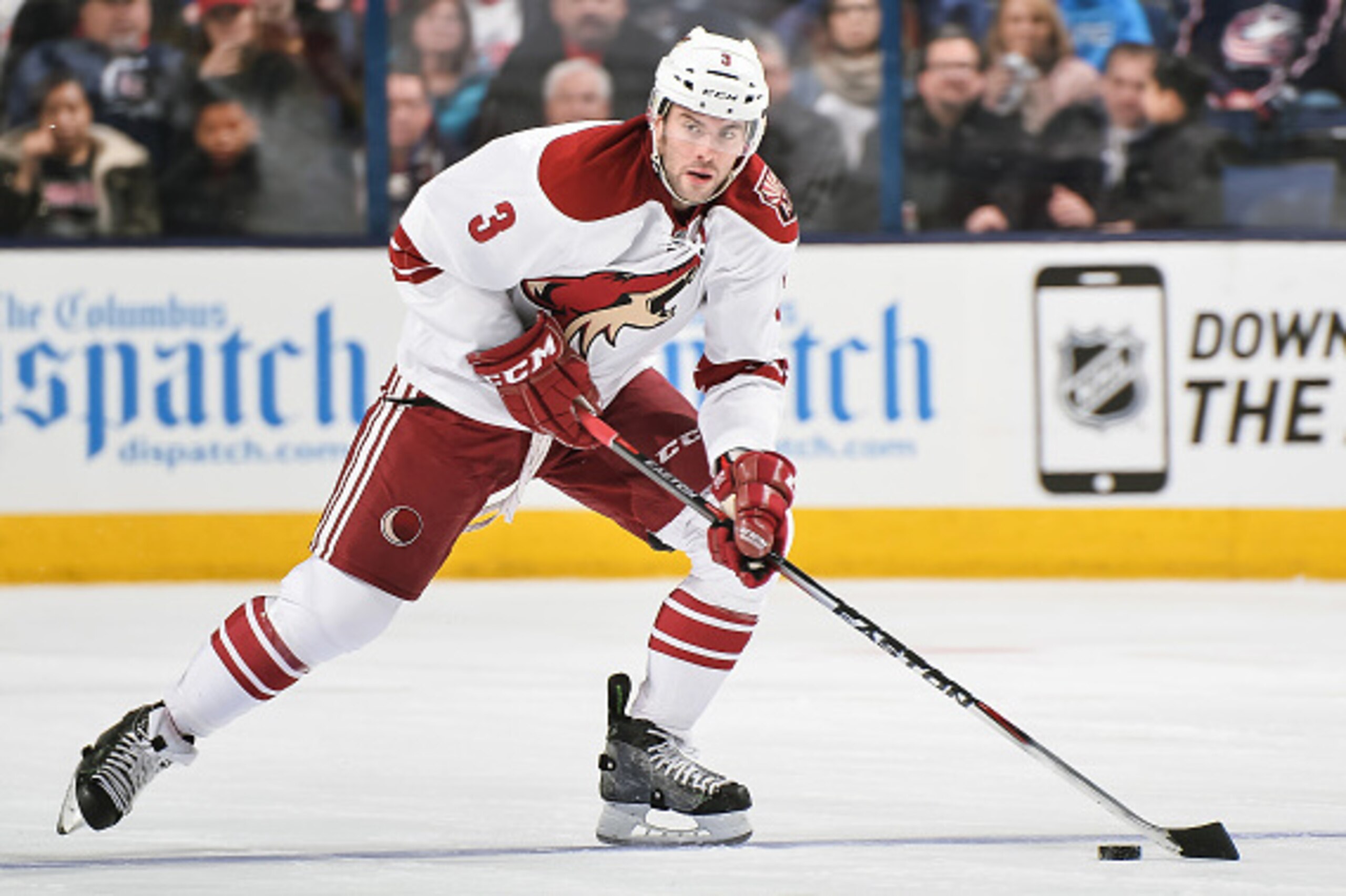 COLUMBUS, OH - FEBRUARY 3:   Keith Yandle #3 of the Arizona Coyotes skates against the Columbus Blue Jackets on February 3, 2015 at Nationwide Arena in Columbus, Ohio.  (Photo by Jamie Sabau/NHLI via Getty Images)