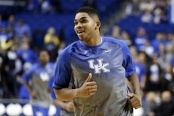 Nov 14, 2014; Lexington, KY, USA; Kentucky Wildcats forward Karl-Anthony Towns (12) before the game against the Grand Canyon Antelopes at Rupp Arena. Mandatory Credit: Mark Zerof-USA TODAY Sports