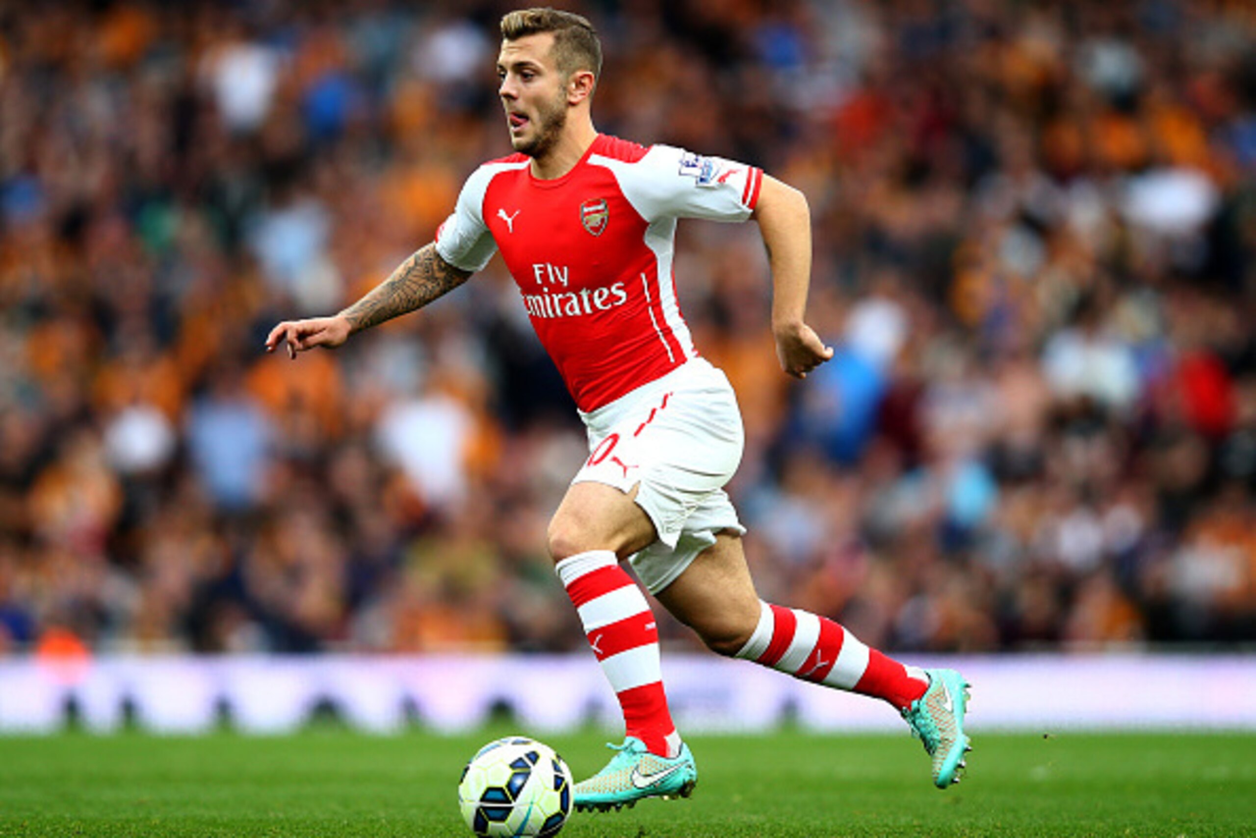 LONDON, ENGLAND - OCTOBER 18: Jack Wilshere of Arsenal in action during the Barclays Premier League match between Arsenal and Hull City at Emirates Stadium on October 18, 2014 in London, England. (Photo by Clive Rose/Getty Images) LONDON, ENGLAND - OCTOBER 18: Jack Wilshere of Arsenal in action during the Barclays Premier League match between Arsenal and Hull City at Emirates Stadium on October 18, 2014 in London, England. (Photo by Clive Rose/Getty Images)