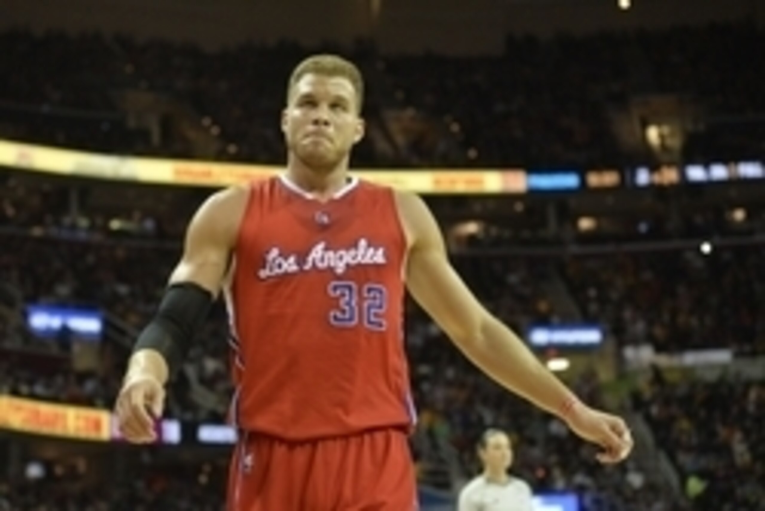 Feb 5, 2015; Cleveland, OH, USA; Los Angeles Clippers forward Blake Griffin (32) reacts in the third quarter against the Cleveland Cavaliers at Quicken Loans Arena. Mandatory Credit: David Richard-USA TODAY Sports
