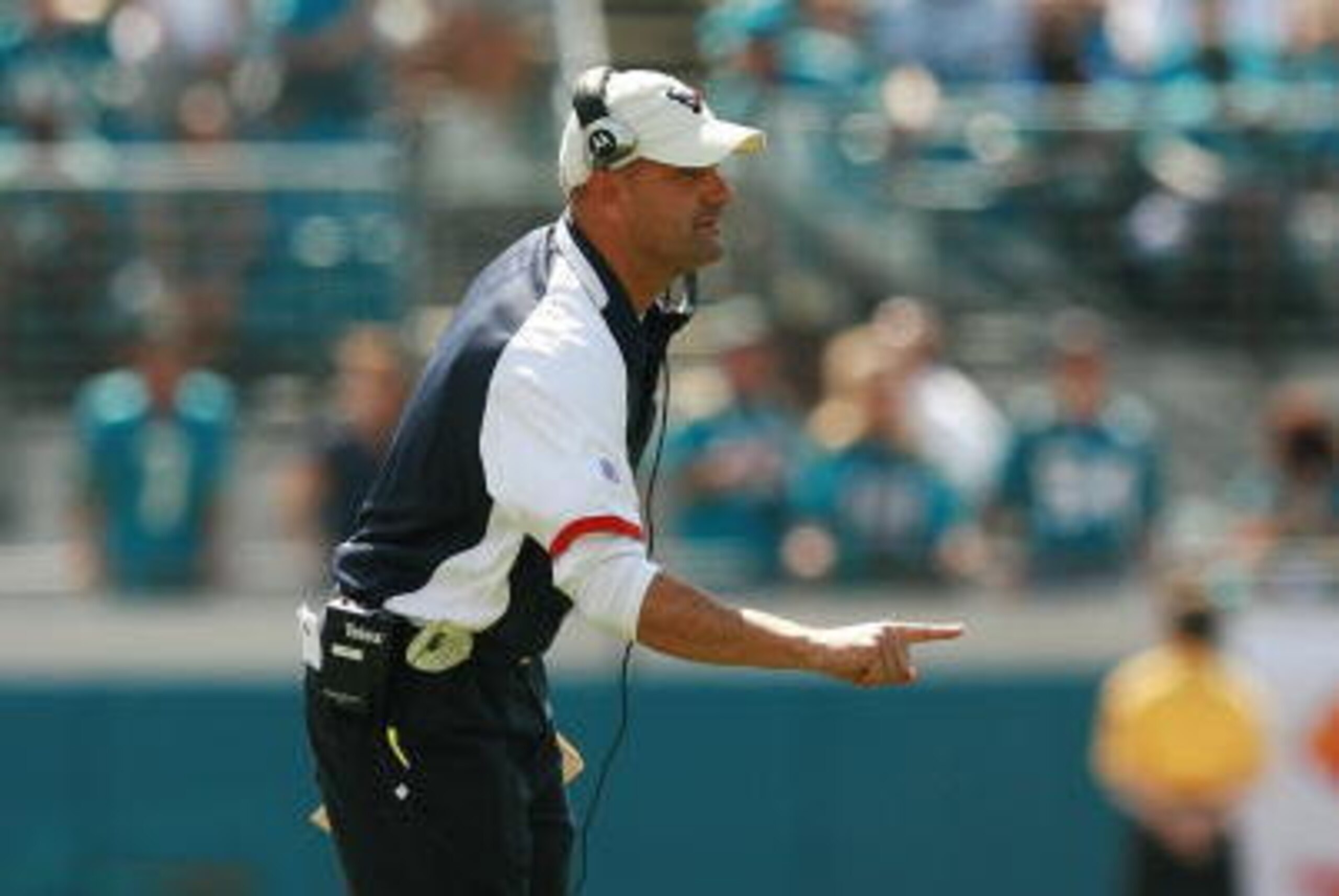 JACKSONVILLE, FL - OCTOBER 14:  Defensive backs coach Jon Hoke of the Houston Texans yells out instructions while taking on the Jacksonville Jaguars at Jacksonville Municipal Stadium on October 14, 2007 in Jacksonville, Florida. The Jaguars defeated the T