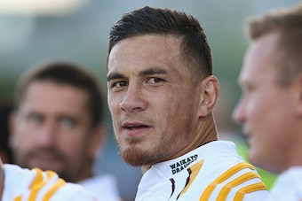 SYDNEY, AUSTRALIA - FEBRUARY 06:  Sonny Bill Williams of the Chiefs watches on from the bench during the Super Rugby trial match between the Waratahs and Chiefs at Campbelltown Sports Stadium on February 6, 2015 in Sydney, Australia.  (Photo by Mark Kolbe