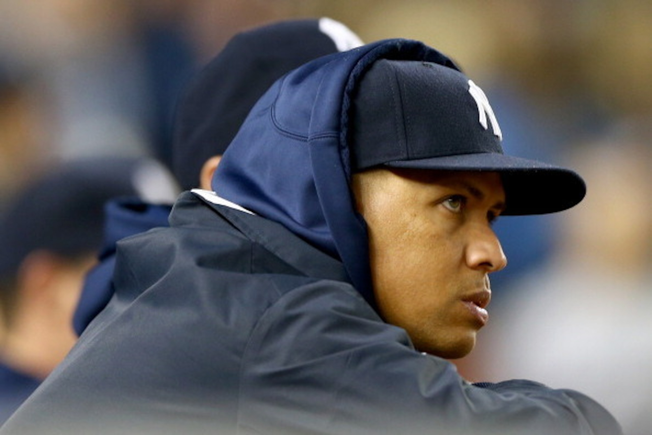 NEW YORK, NY - SEPTEMBER 26: Alex Rodriguez #13 of the New York Yankees looks on from the dugout in the eighth inning against the Tampa Bay Rays on September 26, 2013 at Yankee Stadium in the Bronx borough of New York City. (Photo by Elsa/Getty Images) NEW YORK, NY - SEPTEMBER 26: Alex Rodriguez #13 of the New York Yankees looks on from the dugout in the eighth inning against the Tampa Bay Rays on September 26, 2013 at Yankee Stadium in the Bronx borough of New York City. (Photo by Elsa/Getty Images)