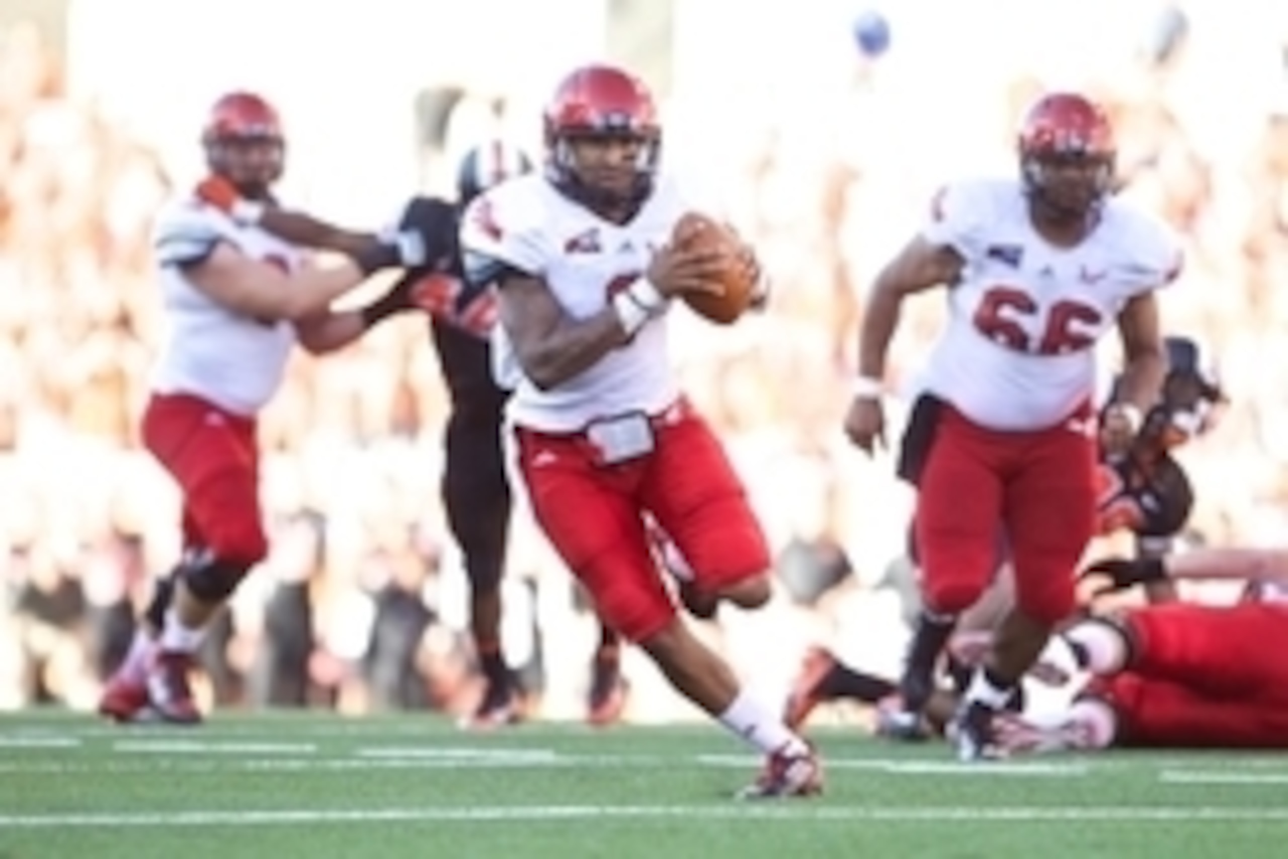 Aug 31, 2013; Corvallis, OR, USA; Eastern Washington Eagles quarterback Vernon Adams (3) heads towards the end zone for a touchdown against Oregon State Beavers in the second half at Reser Stadium. Mandatory Credit: Jaime Valdez-USA TODAY Sports