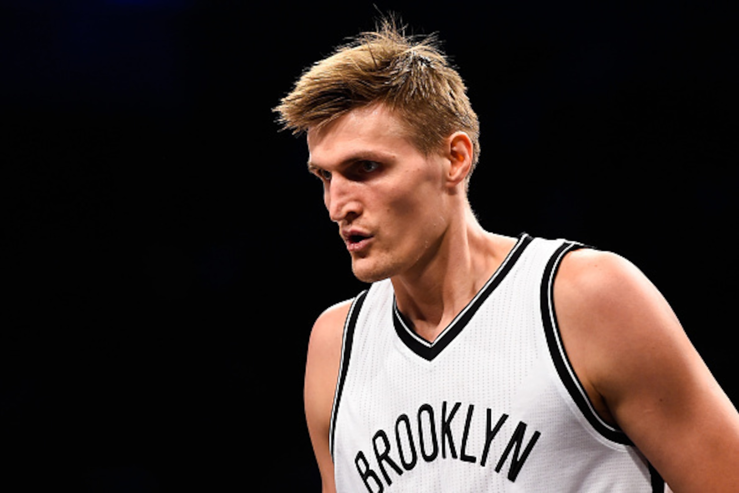 NEW YORK, NY - OCTOBER 20: Andrei Kirilenko #47 of the Brooklyn Nets looks on in a preseason game against the Philadelphia 76ers at the Barclays Center on October 20, 2014 in New York City. NOTE TO USER: User expressly acknowledges and agrees that, by dow