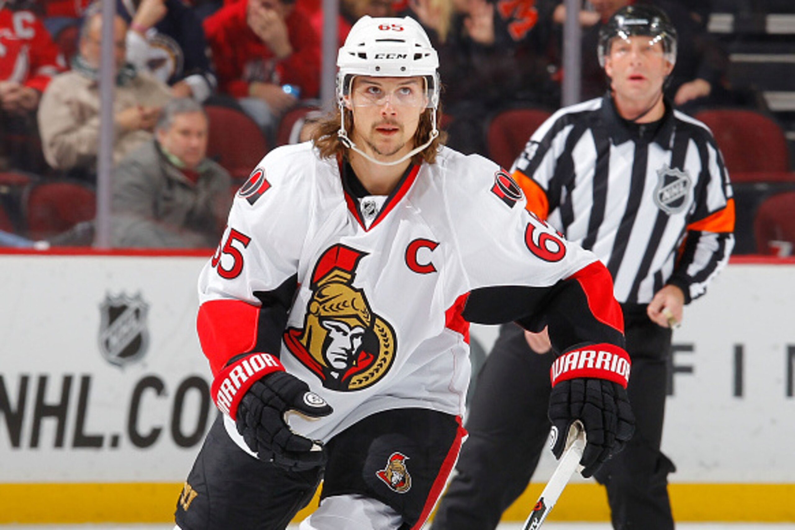 NEWARK, NJ - FEBRUARY 03: Erik Karlsson #65 of the Ottawa Senators in action against the New Jersey Devils at the Prudential Center on February 3, 2015 in Newark, New Jersey. The Devils defeated the Senators 2-1. (Photo by Jim McIsaac/Getty Images) NEWARK, NJ - FEBRUARY 03: Erik Karlsson #65 of the Ottawa Senators in action against the New Jersey Devils at the Prudential Center on February 3, 2015 in Newark, New Jersey. The Devils defeated the Senators 2-1. (Photo by Jim McIsaac/Getty Images)