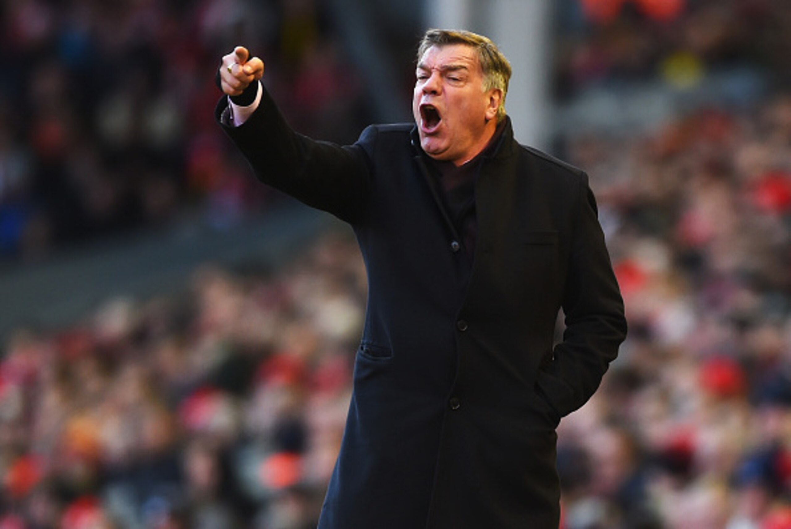 LIVERPOOL, ENGLAND - JANUARY 31:  Sam Allardyce, manager of West Ham United gives instructions during the Barclays Premier League match between Liverpool and West Ham United at Anfield on January 31, 2015 in Liverpool, England.  (Photo by Shaun Botterill/