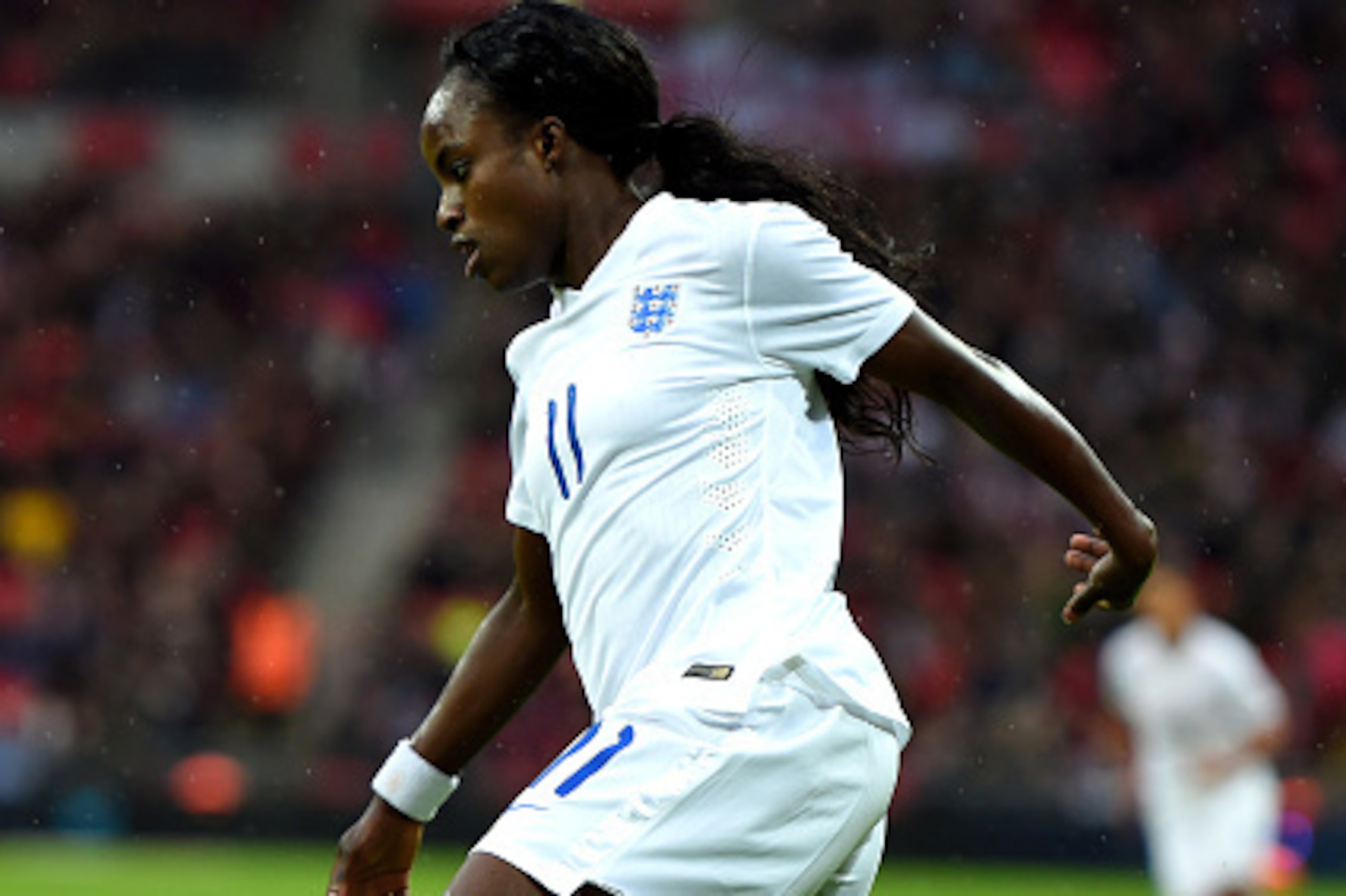 LONDON, ENGLAND - NOVEMBER 23:  Eniola Aluko of England in action during the Women's International Friendly match between England and Germany at Wembley Stadium on November 23, 2014 in London, England.  (Photo by Paul Gilham/Getty Images)