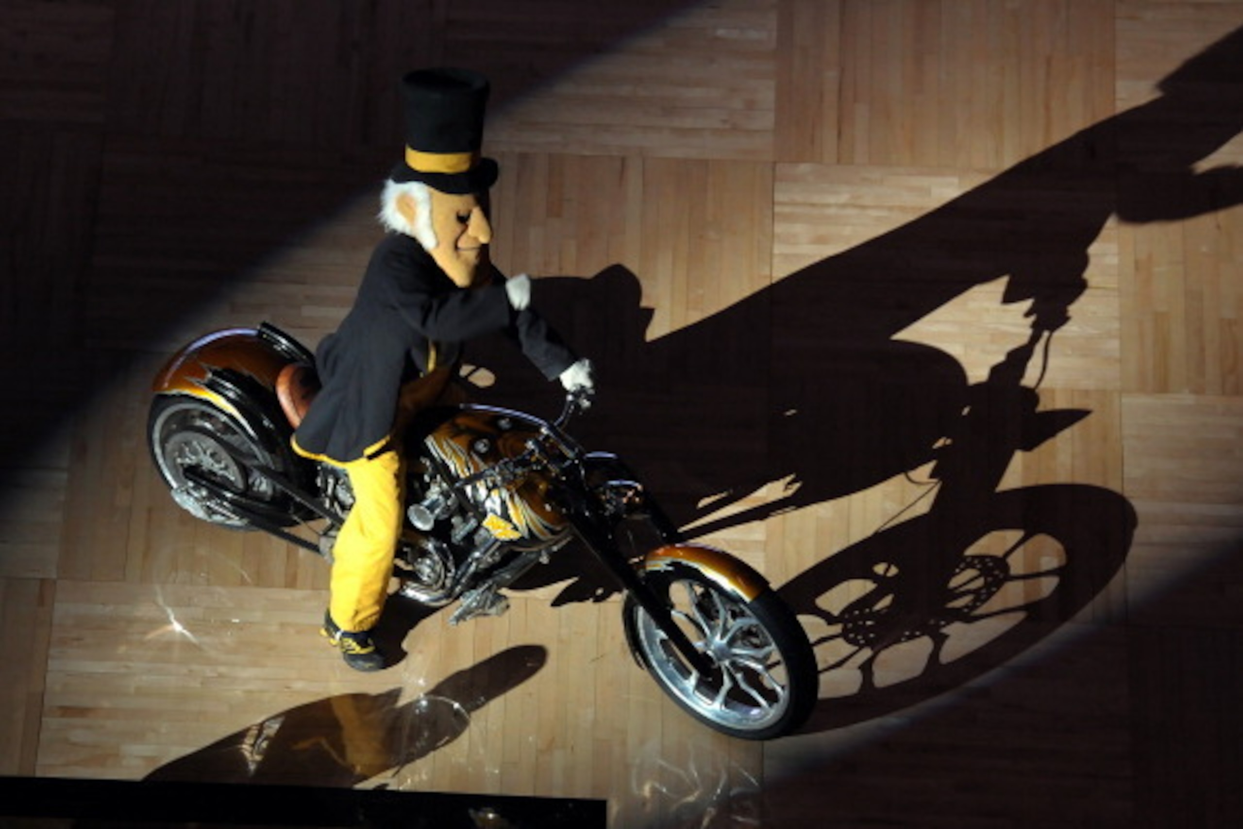 WINSTON-SALEM, NC - JANUARY 29: The mascot of the Wake Forest Demon Deacons rides a custom-built motorcycle prior to a game against the Syracuse Orange at Lawrence Joel Coliseum on January 29, 2014 in Winston-Salem, North Carolina. (Photo by Lance King/Ge